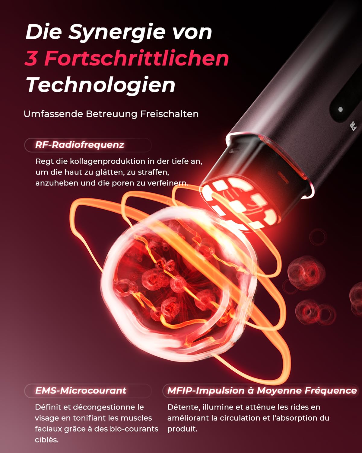 Gesichtsmassagegerät Radiofrequenz 5-in-1, EMS & Lichttherapie, Straffendes Lifting für Gesicht & Hals, Reduziert Falten, Feine Linien & Vergrößerte Poren, Anti-Falten, für Straffere Haut (Roségold)