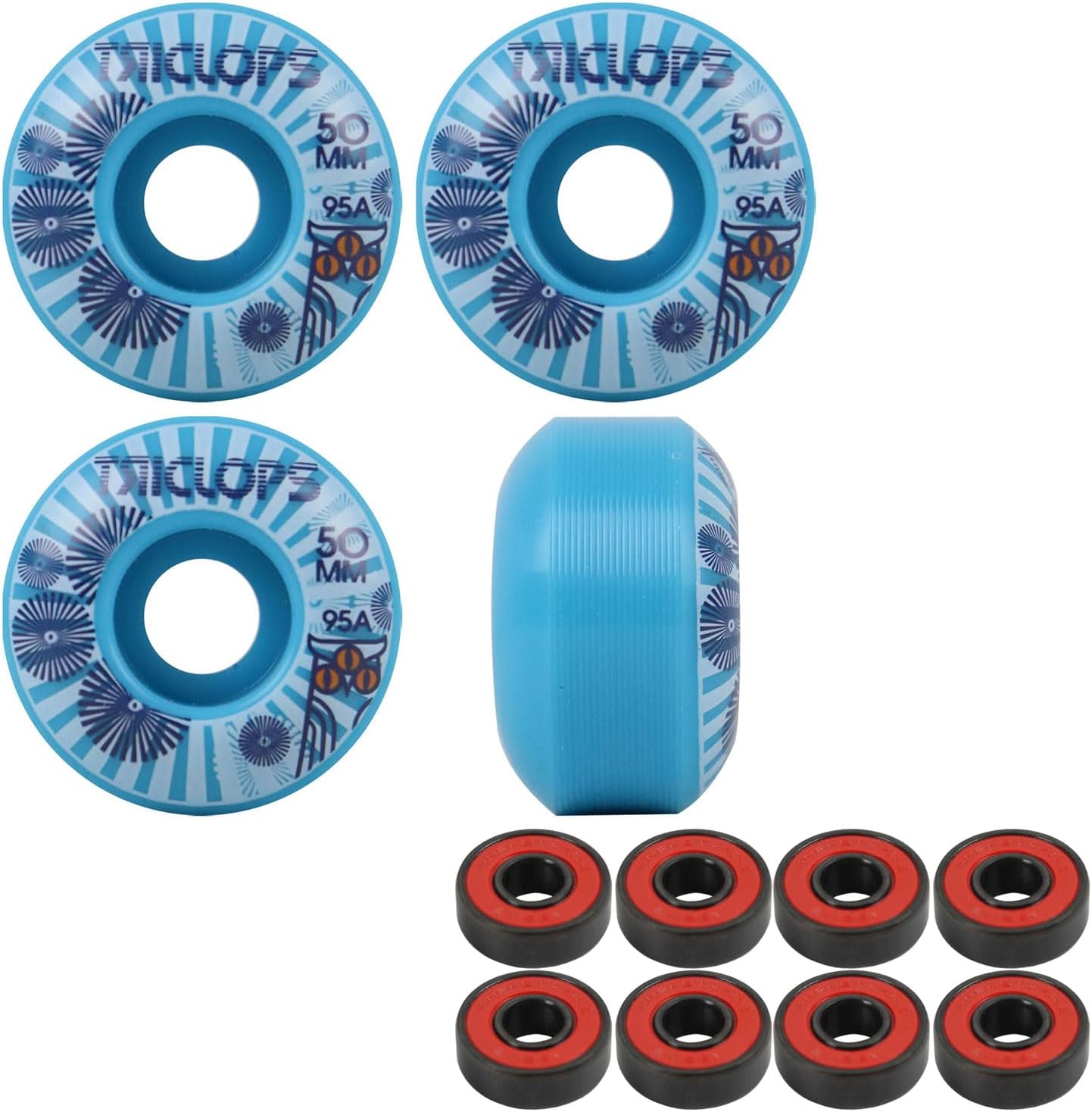 Triclops Skateboard Wheels Burst 50mm 95A Blue with ABEC 5 Bearings