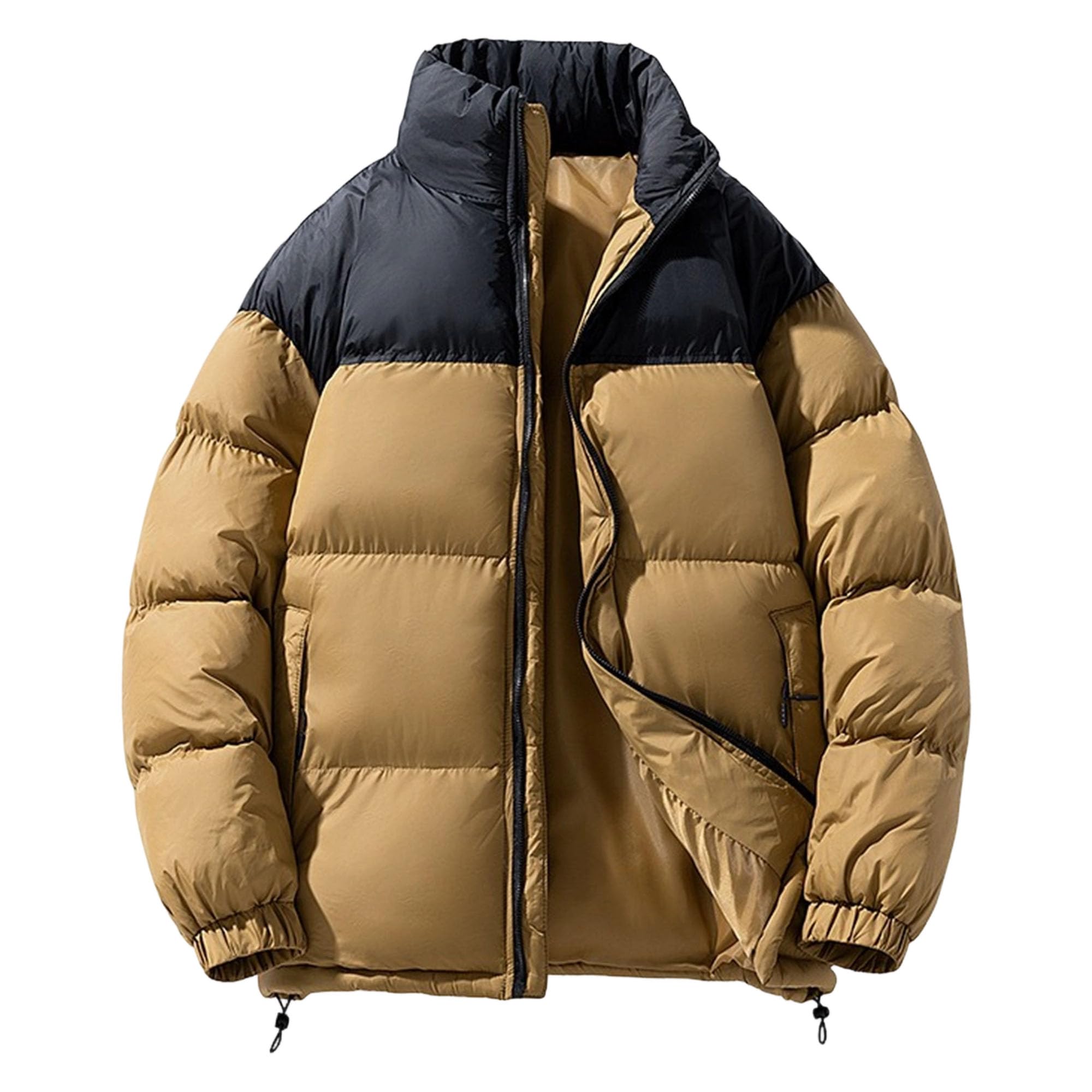 Herren-Winterjacke mit Stehkragen, lockere warme Jacke mit Farbblockierung