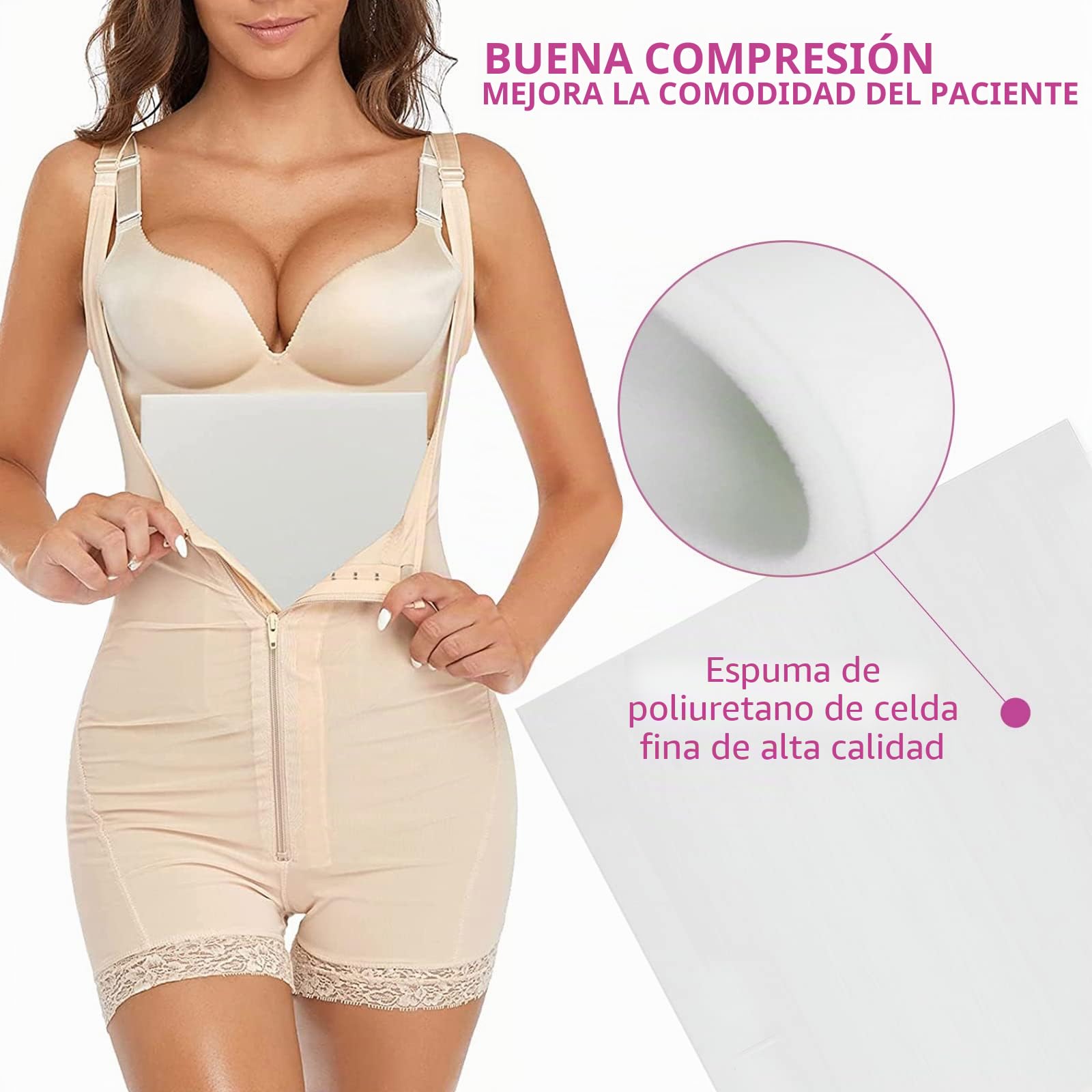4 Paquete Almohadillas de Espuma para Liposucción Post-quirúrgica, 28x20x1.3cm Espuma PU de Células Finas - Recuperación Abdominal, Brazos, Muslos, Abdominoplastia, Cesárea