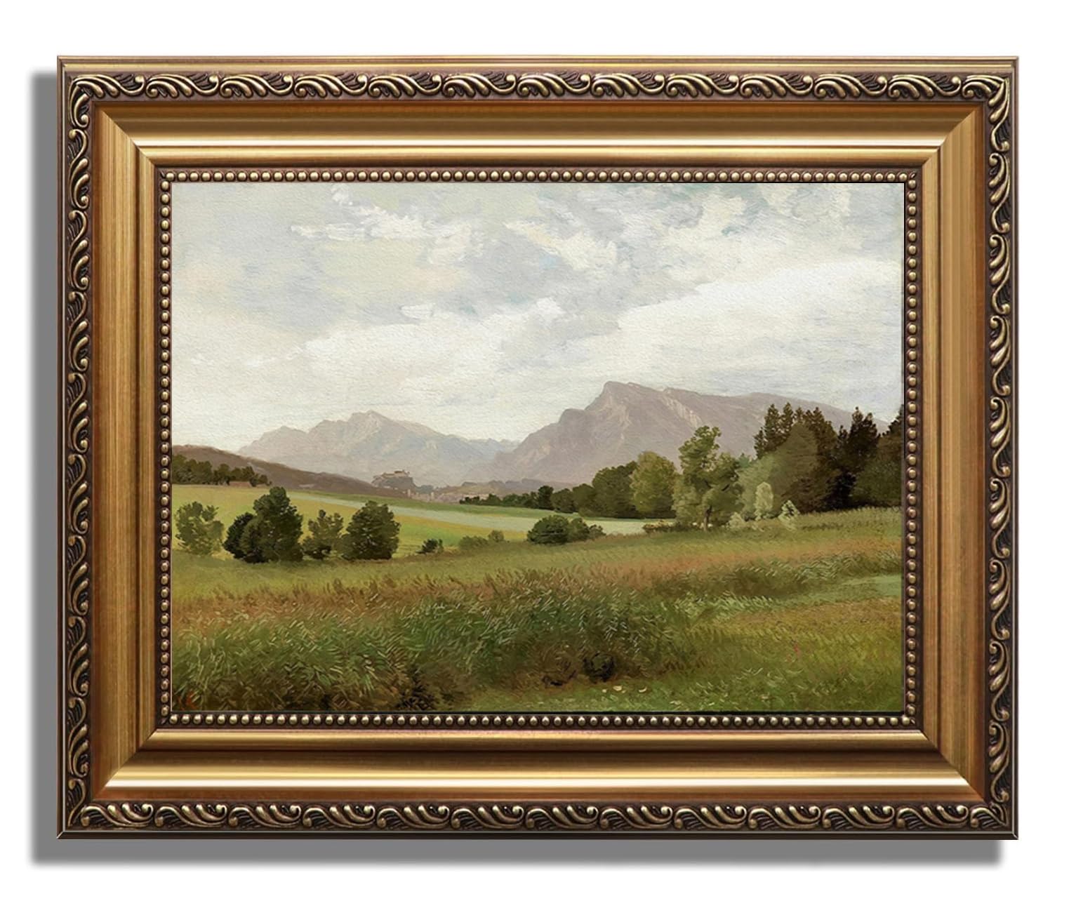 AGOLINE Vintage Gold Framed Wall Art,Country Grassland Landscape,12x16 IN