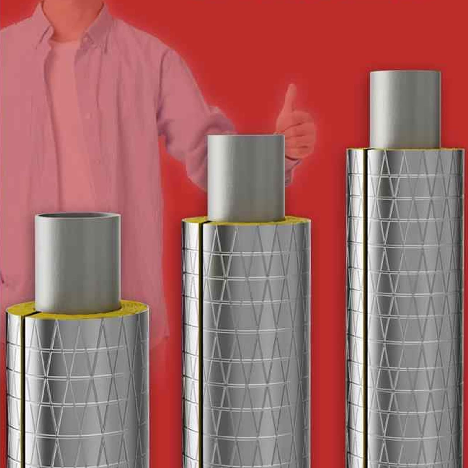 Fundas De Aislamiento Térmico, Papel De Aluminio Coquilla Aislante, Tubo De Lana De Fibra De Vidrio, para Riego Exterior En Invierno Tuberías De Fábrica Al Aire(L 1M-159MM/6.3IN-50MM)