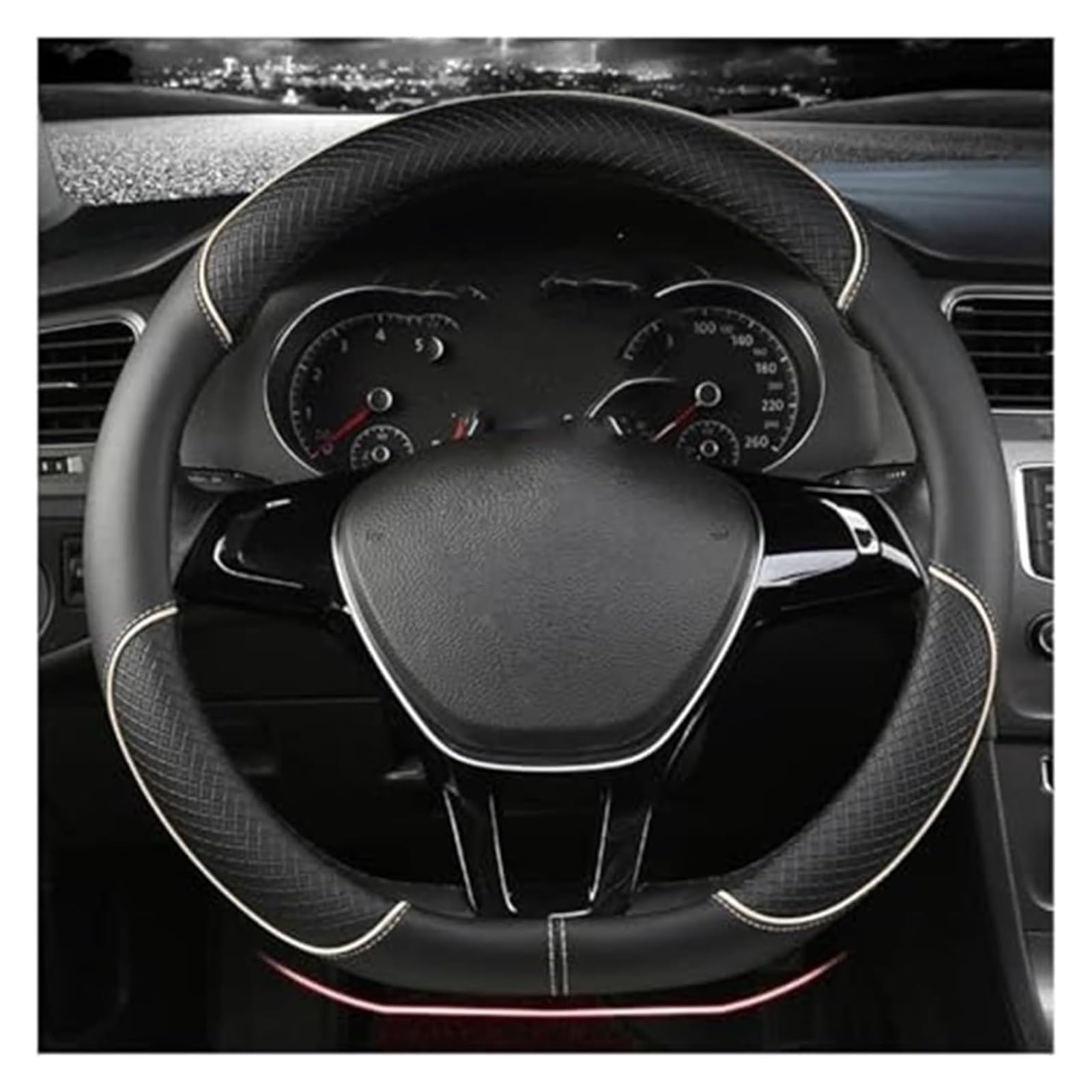 Funda Volante Coche para Golf para Polo para Teramont para Atlas para TRoc para Tcross 38cm PU Cubierta Protectora De Rueda Dirección Automática(1)