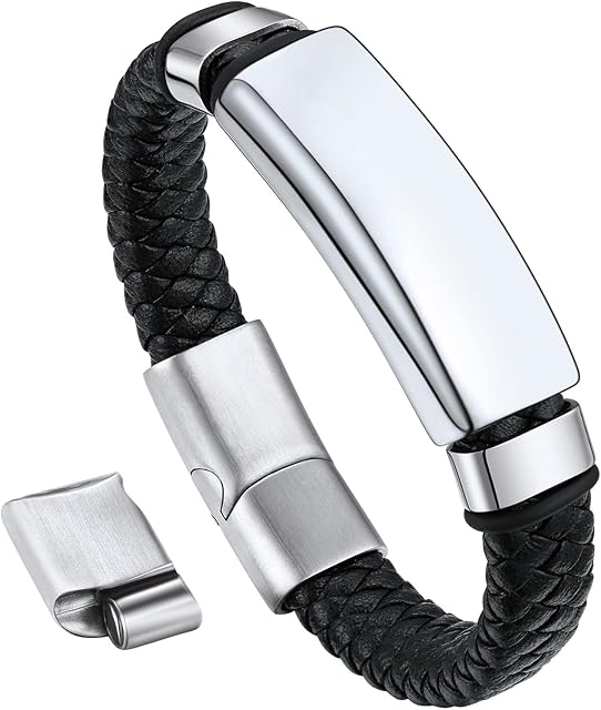 bandmax Men Black Leather Braided Wristband with Pendant Thor's Hammer/Skull/Masonic Charm Wax Rope Bracelets with Adjustable Magnetic Buckle -Gift Packed