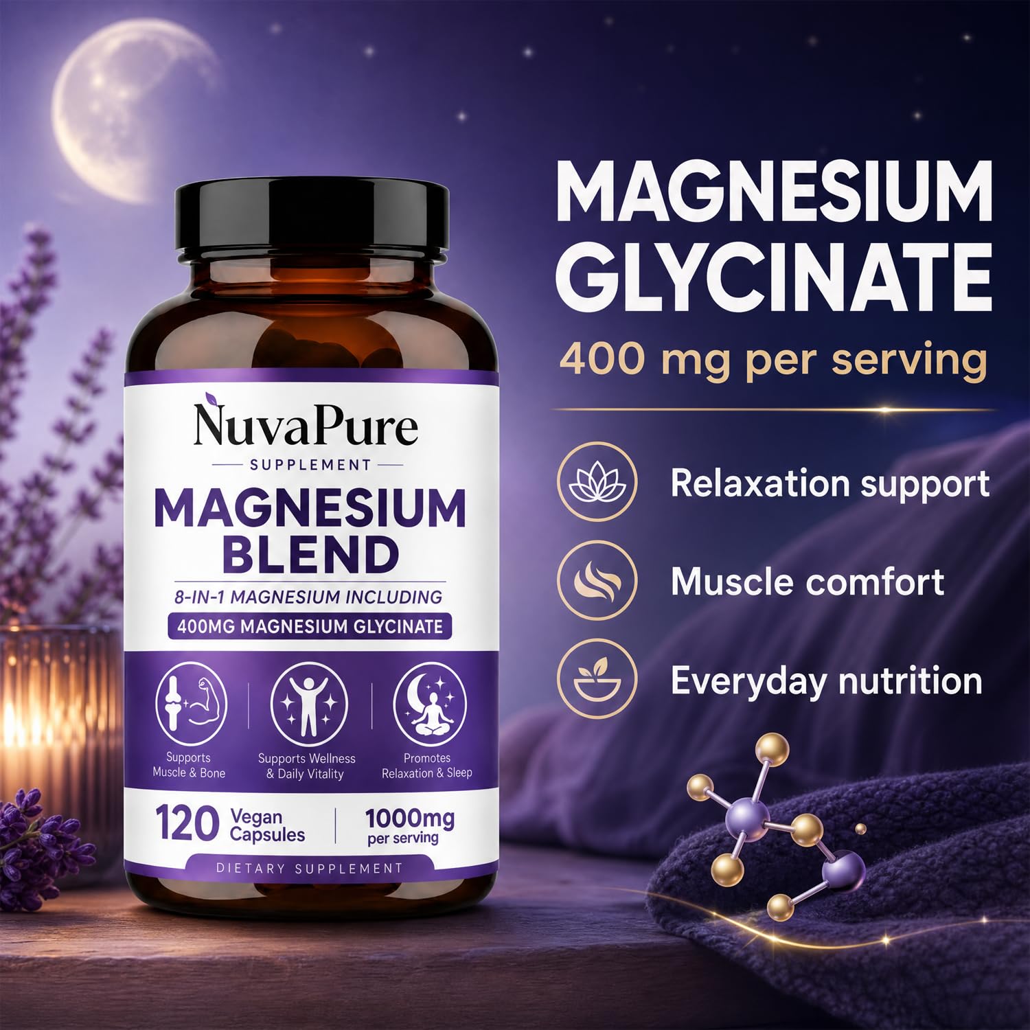 Magnesium Blend, 8-in-1 Magnesium Complex with Magnesium Glycinate, Supports Relaxation, Muscle Function, Energy & Daily Wellness, 120 Vegan Capsules (White, 1Pcs) — Amazon image 5