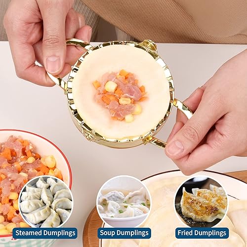 Miniatura 6 de Máquina de dumpling, prensa de empanada, molde de dumpling de acero inoxidable dorado, accesorios de cocina, cortador de masa 2 en 1, herramienta de