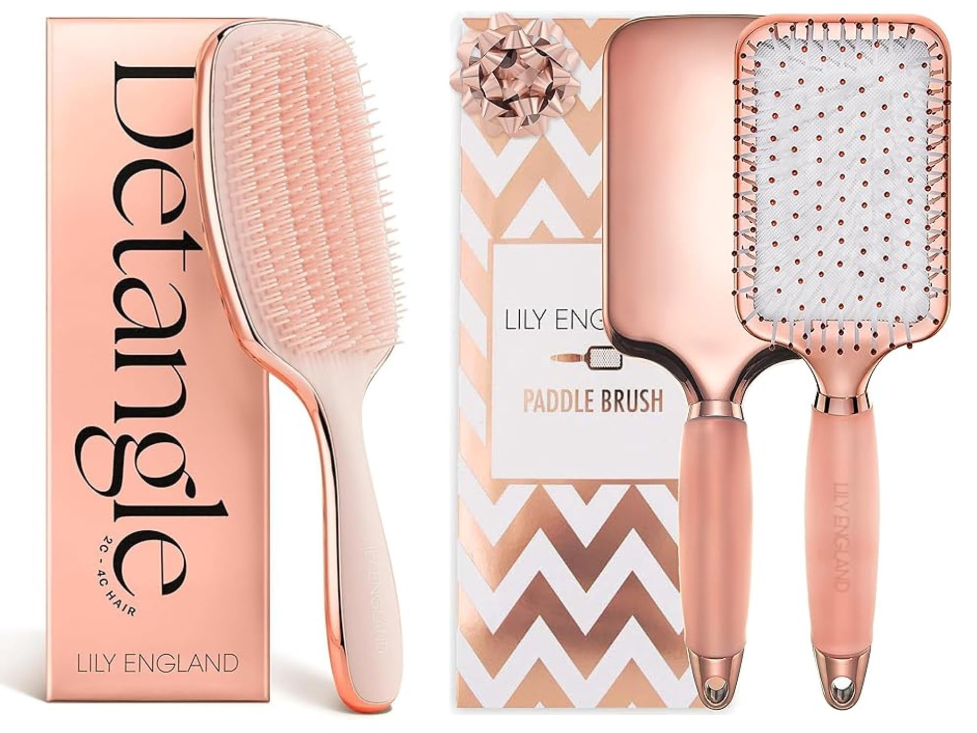 Curly Detangling Brush & White Rose Gold Paddle Brush - Stylish Hair Care Duo Gentle Detangling & Smooth Styling, Elegant Rose Gold Design for All Hair Types, Blowdrying and Straightening