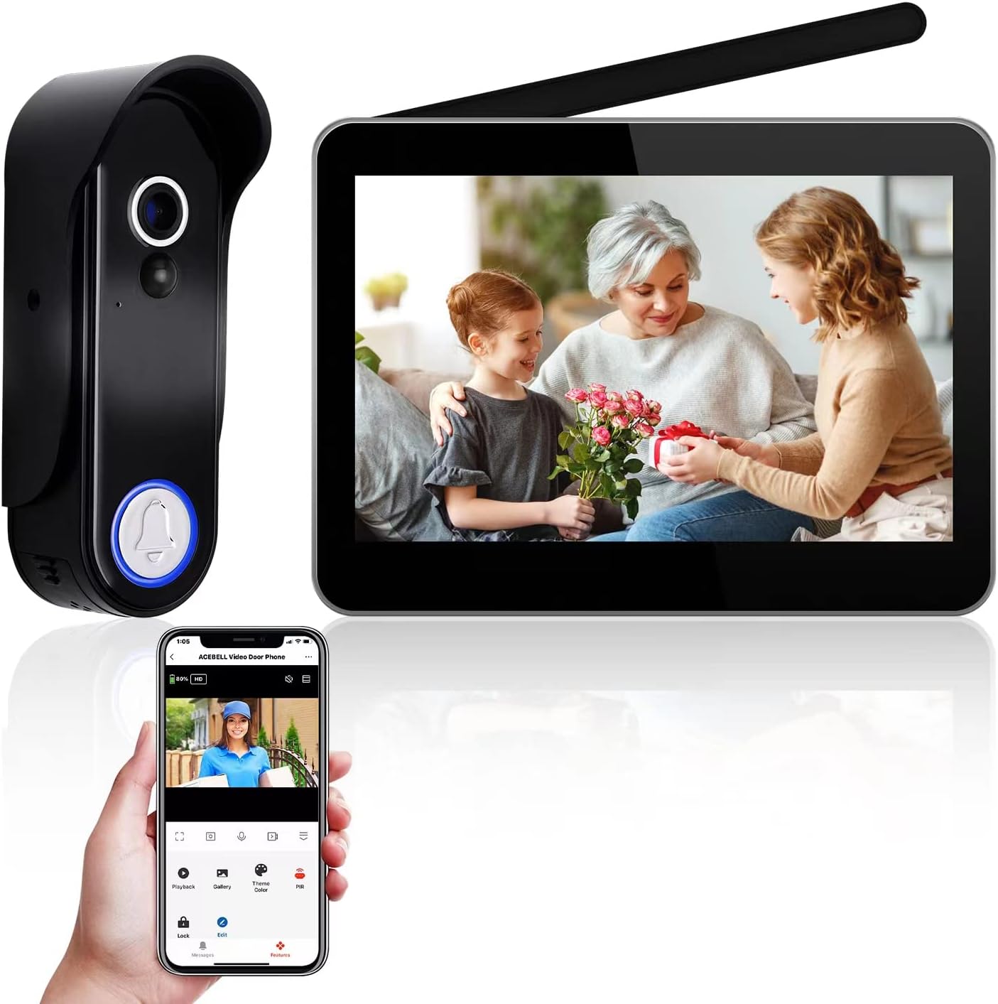ACEBELL WiFi Video Door Phone, Wireless 1080P Doorbell Camera with