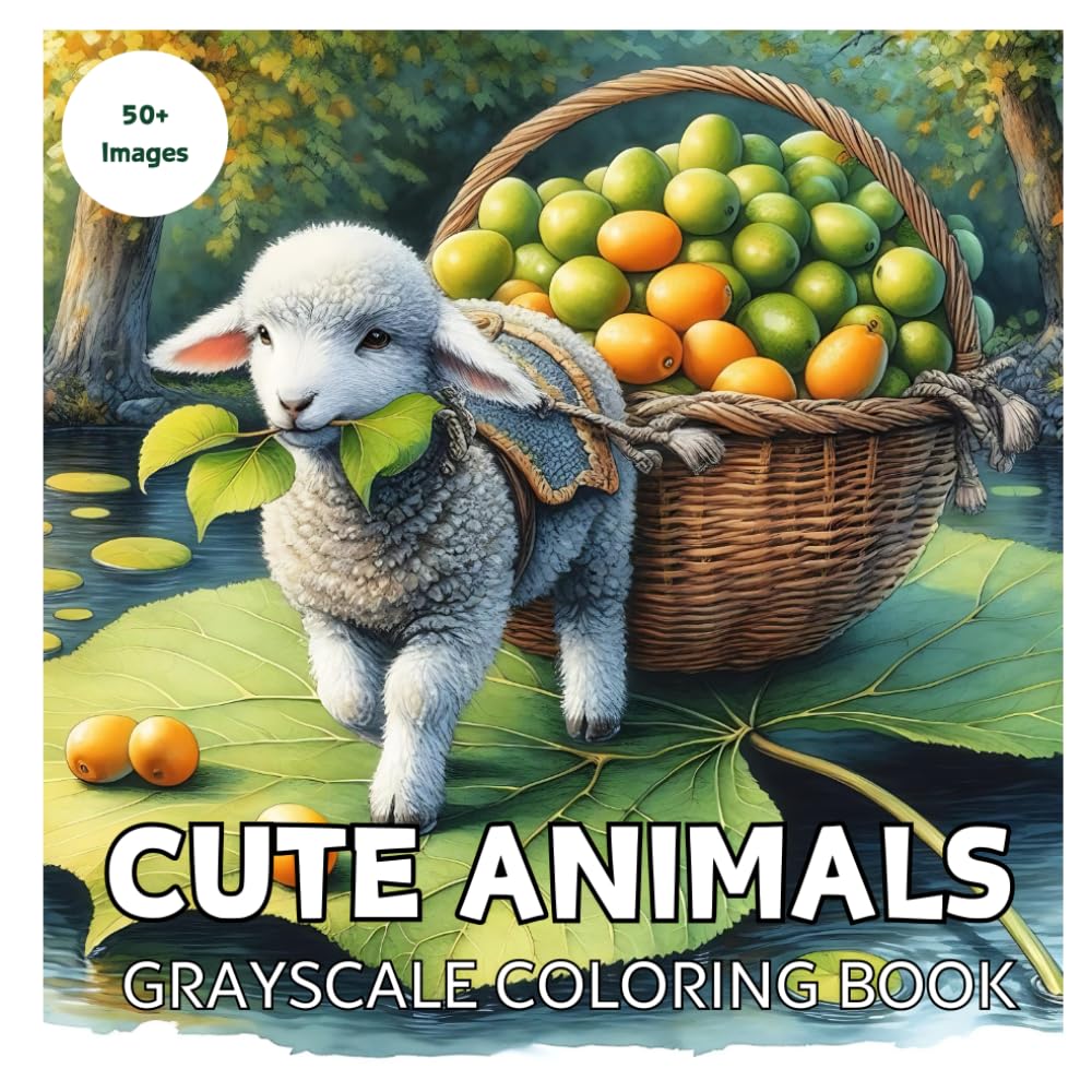 Cute Animals Grayscale Coloring Book: Adventures Of Baby Animals With Delicious Fruit Baskets For Adults Ánd Teens To Relieve Stress, Relax, And Enjoy With Fun And Whimsical Designs