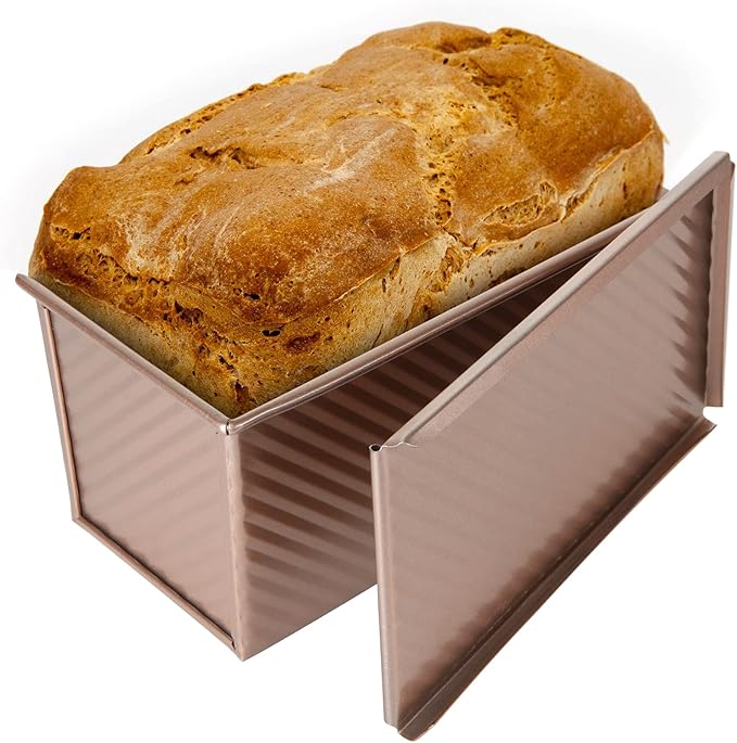 AKOLAFE Pullman Bread Tin Rose Gold Loaf Tin with Lid Corrugated Carbon