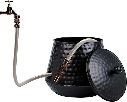 Miniatura 3 de Soporte decorativo de almacenamiento para manguera de jardín con tapa, acabado de cobre, 12 x 16 pulgadas, ocultador de manguera expandible,