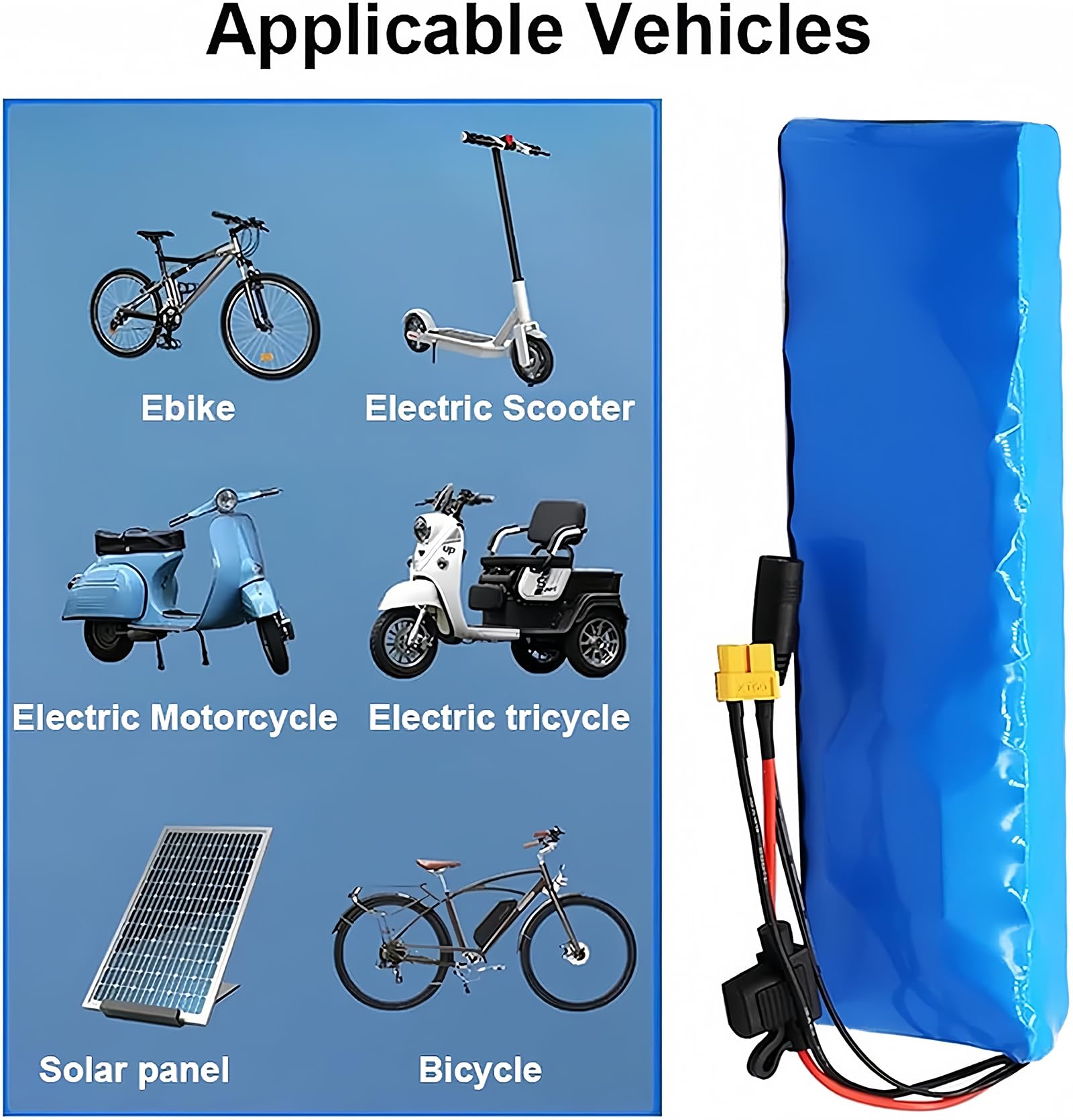 Batterie 36V 12Ah pour Scooter Électrique Et Vélo Électrique, Batterie Lithium 36V pour Scooter Et Vélo Électrique avec Chargeur (36V 12Ah, XT60+DC)