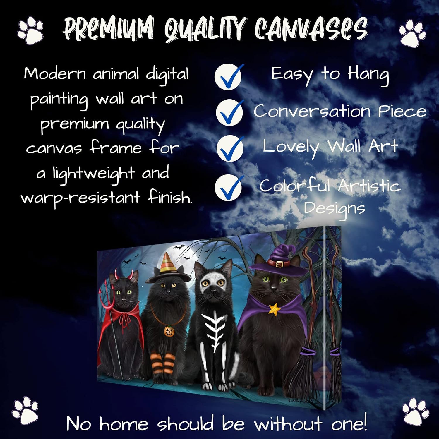 Doggie of the Day Halloween with Black Cats Canvas Wall Art - Premium Quality Ready to Hang Room Decor - Flat Rolled 20" x 24"