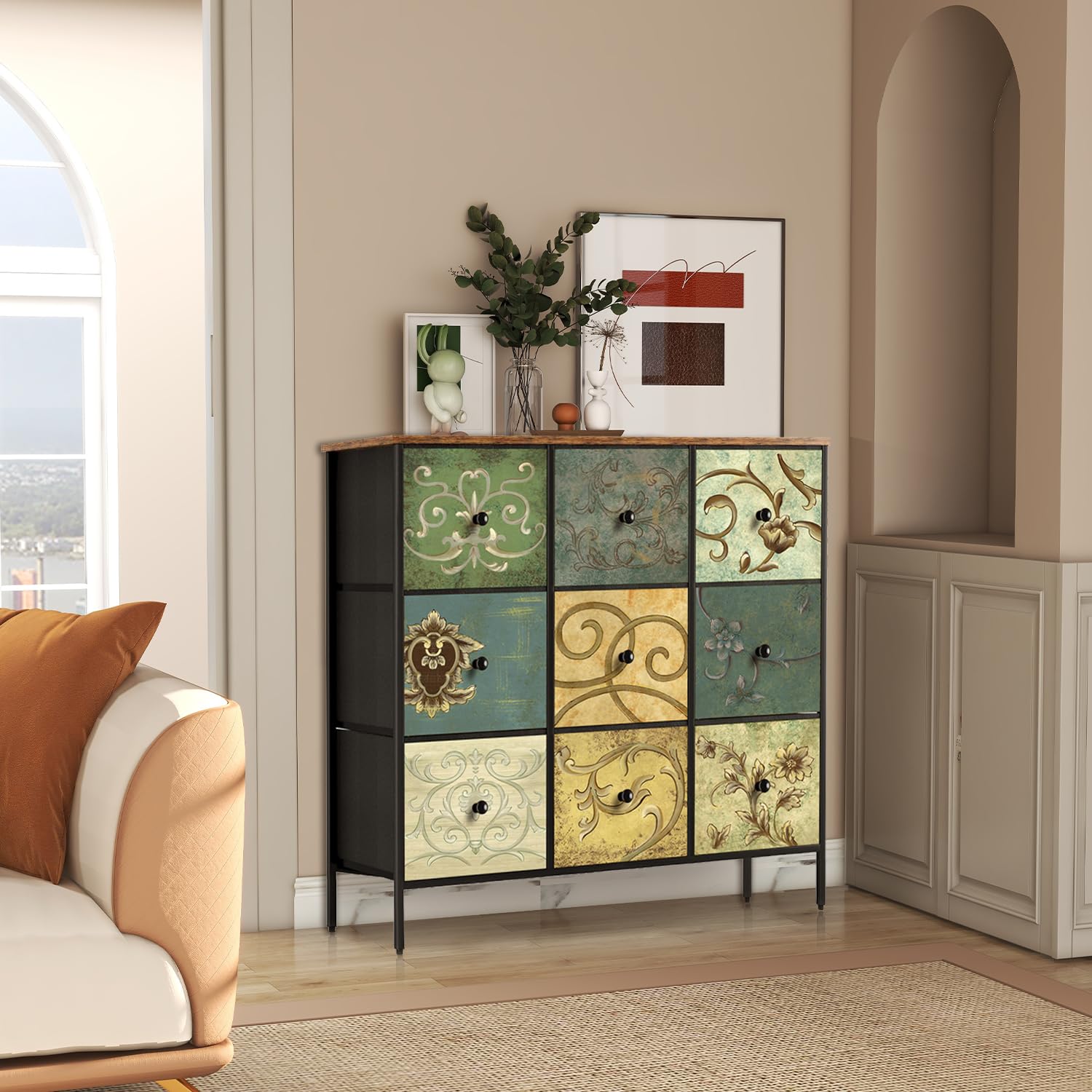 HOME CUBE Fabric Chest of 9 Drawers For Storage Closet Dresser Chest of Drawers Storage Organizer Multi-Compartment Storage Organizer for Living Room Bedroom Wardrobe Engineered Wood Top 100x29.8x89cm-image-20