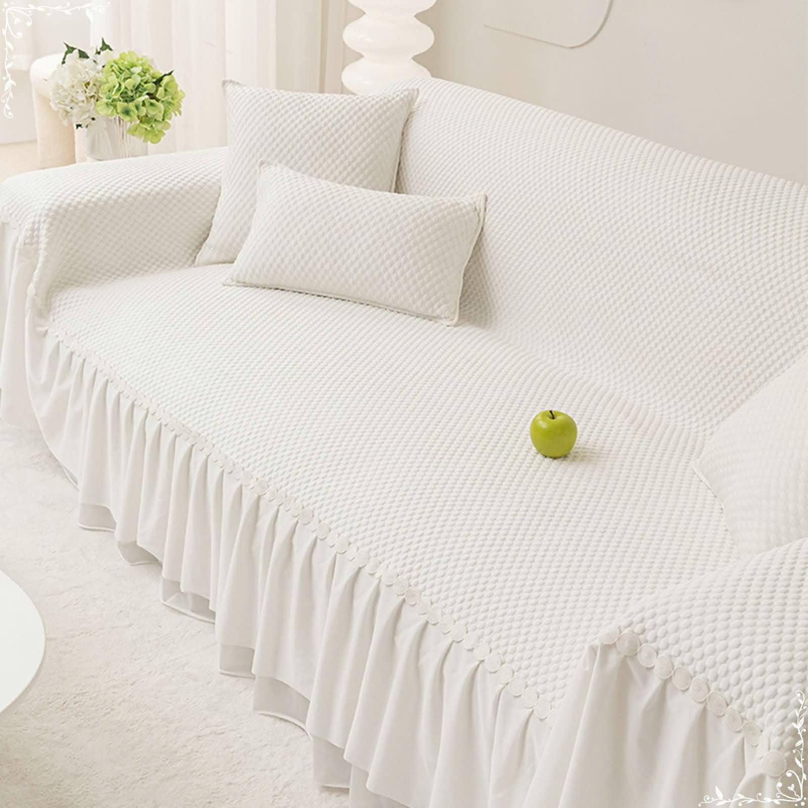 Copri Poltrona 1Posto,180x180CM,Fodera Copridivano Tinta Unita con Pizzo Telo Copridivano Seta di Ghiaccio Asciugamano Copridivano Bianco Coperta Divano Letto