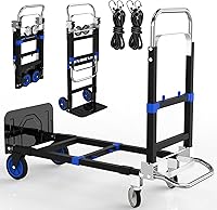 NEBICALS 3-in-1 Collapsible Folding Hand Truck Dolly Cart - 500 lbs Capacity, Adjustable Handle, Portable for Warehouse, Shopping, Home