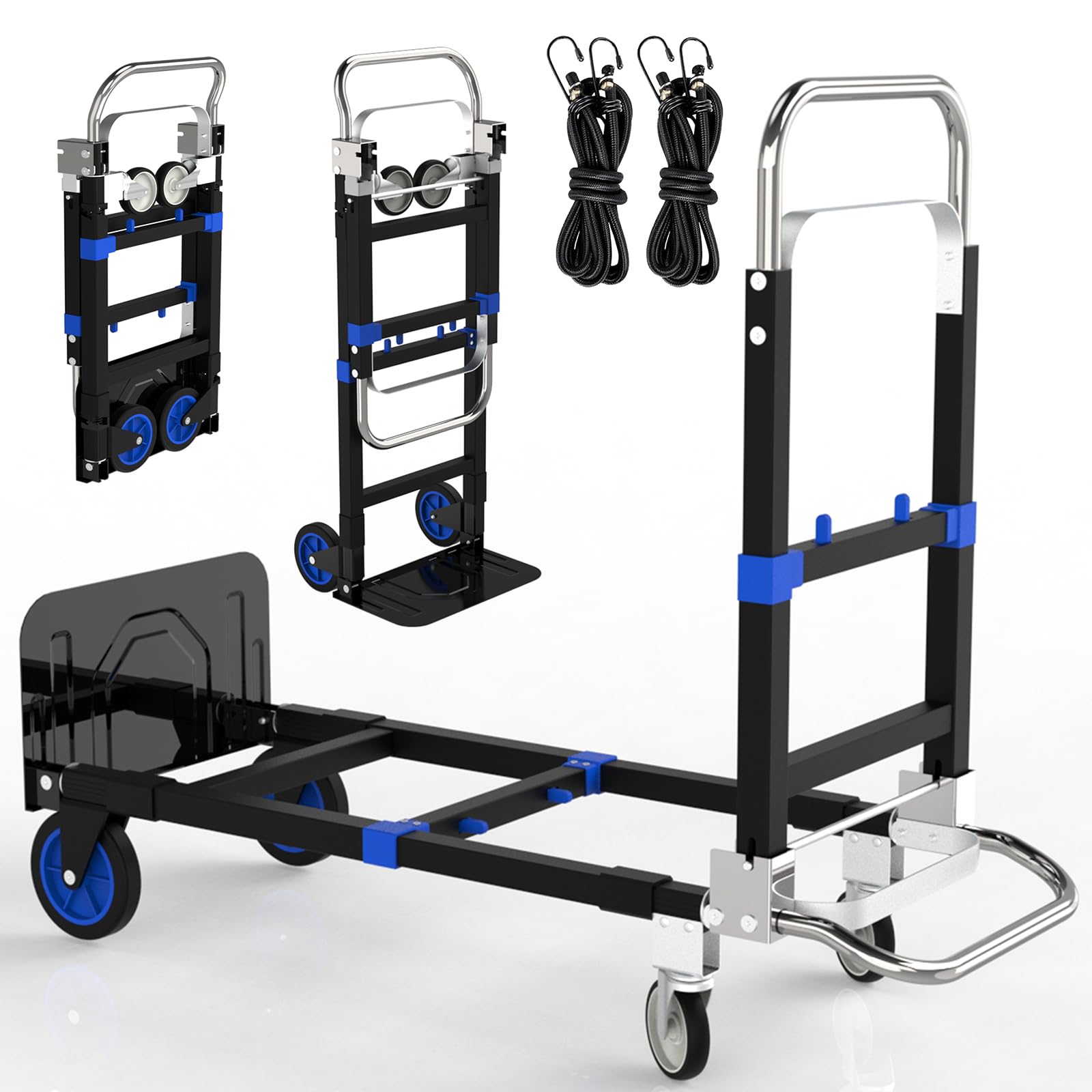 View 1 of **MISSING STRAPS** NEBICALS Convertible Hand Truck Dolly Cart - Black, 500 Lbs