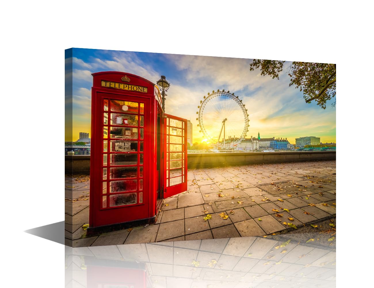 1 Piece London England Wall Art for Living Room Red Telephone Booth Wall Decorations for Bedroom Office Wall Decor London Eye Wall Painting Stretched and Framed Ready to Hang Home Decor (12''Wx 18''H)