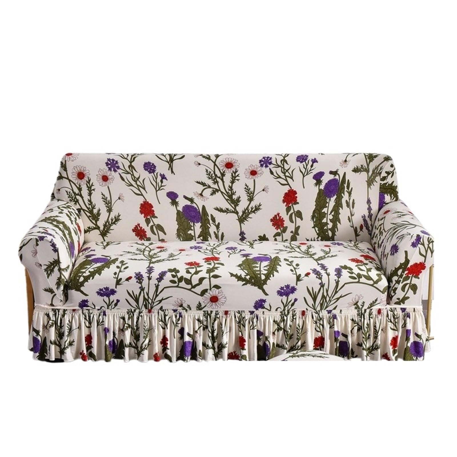 SUBLXPoten Sofa Cover with Skirt Stretchable Sofa Cover with Skirt Washable Furniture Protector Printed Slipcovers with Elastic Bottom for Living Room(Color 6,3-seater 190-230cm)
