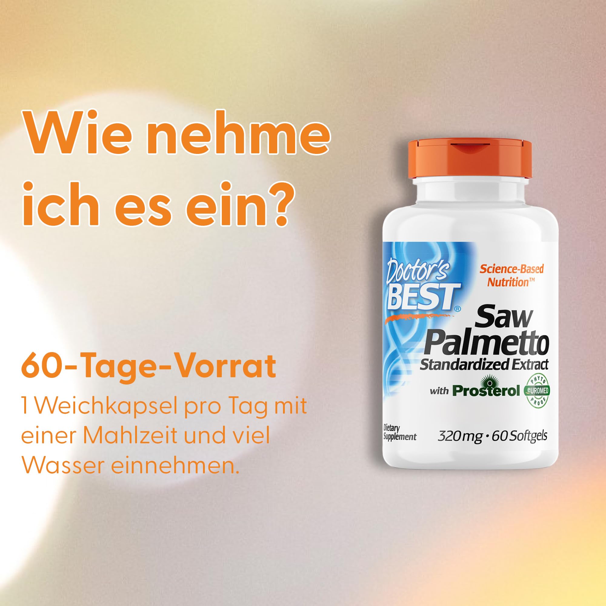 Doctor's Best, Saw Palmetto Extract, 60 glutenfreie Softgels, 320mg Sägepalme je Dosis, Sojafrei, GMO frei, Geschmacksneutral