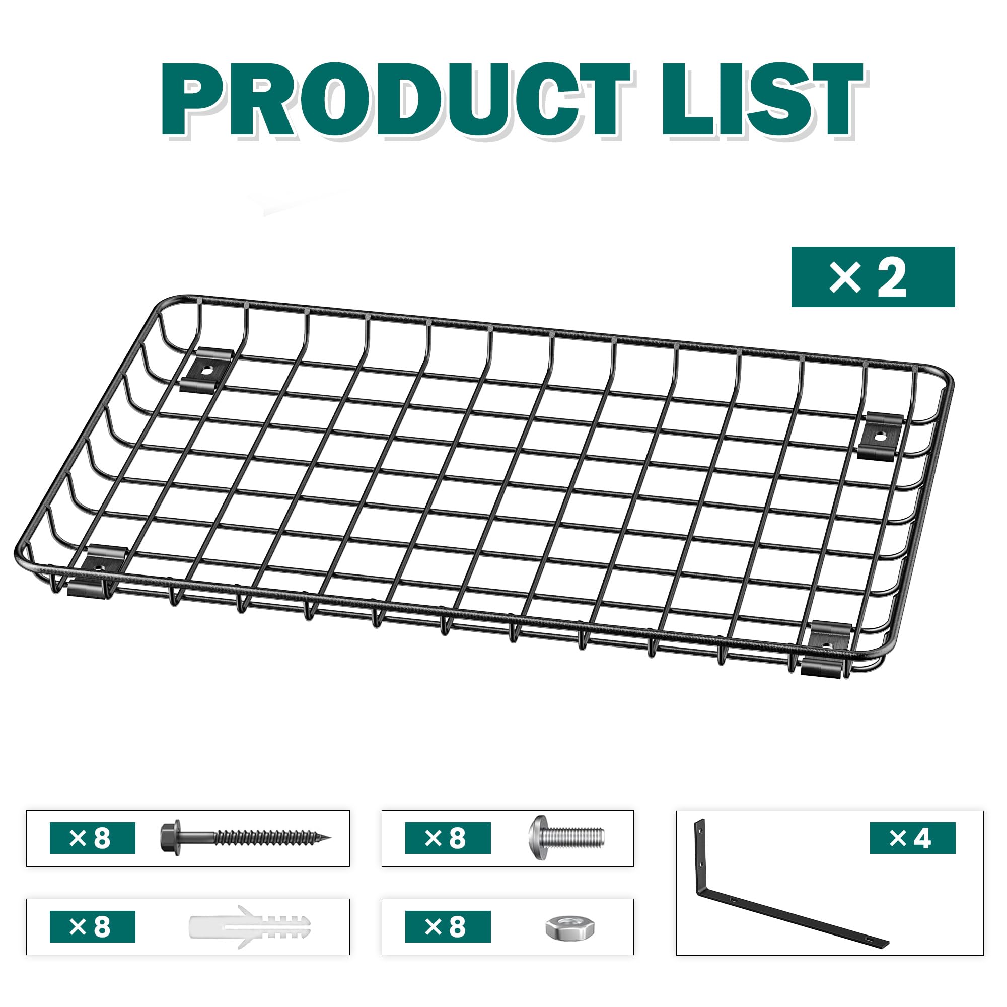 EVERHANGER Garagen-Wandregale, 30,5 x 45,7 cm, Wandmontage, Metallregal, Schwerlastregal, Organizer, 2 Stück, Schwarz