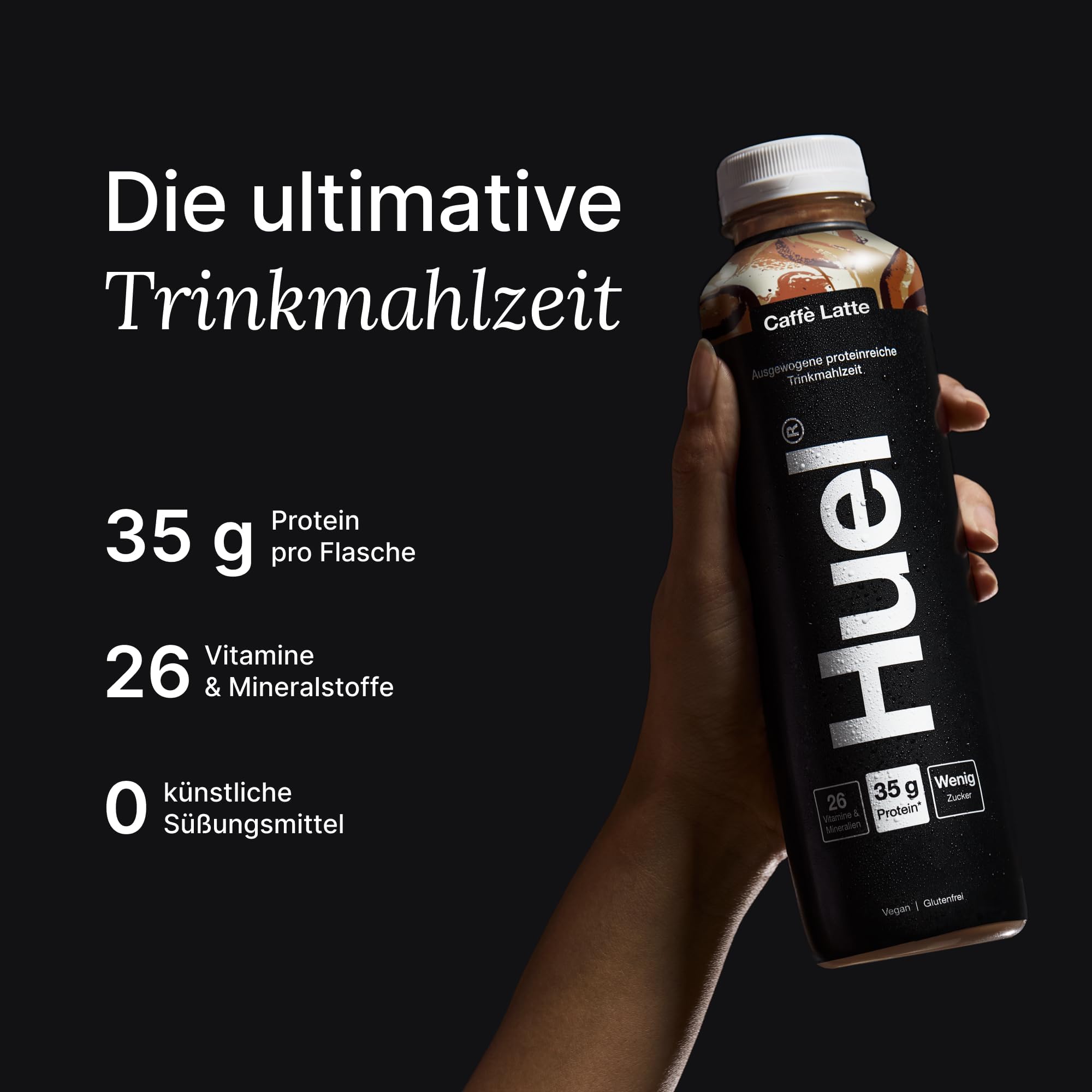 Huel Black Edition Drink Milchkaffee, proteinreiche Trinkmahlzeit für unterwegs - 8 x 500 ml - 35 g Protein, Reich an Vitamin D, gesunden Fettsäuren & Kalzium, Plant-based, 2 € Pfand
