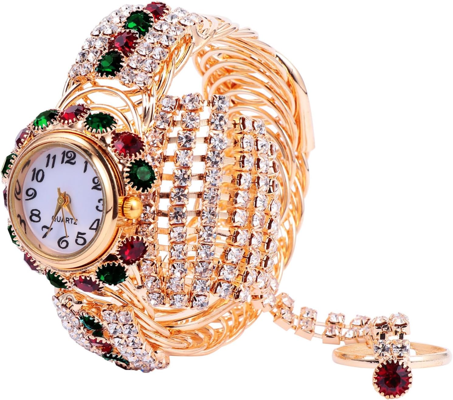 Womens Watches - Women's Bangle Watch Quartz Watch Bling Gold Bracelet Watches for Women with Rhinestones Ring Diamonds Ladies Wrist Watch