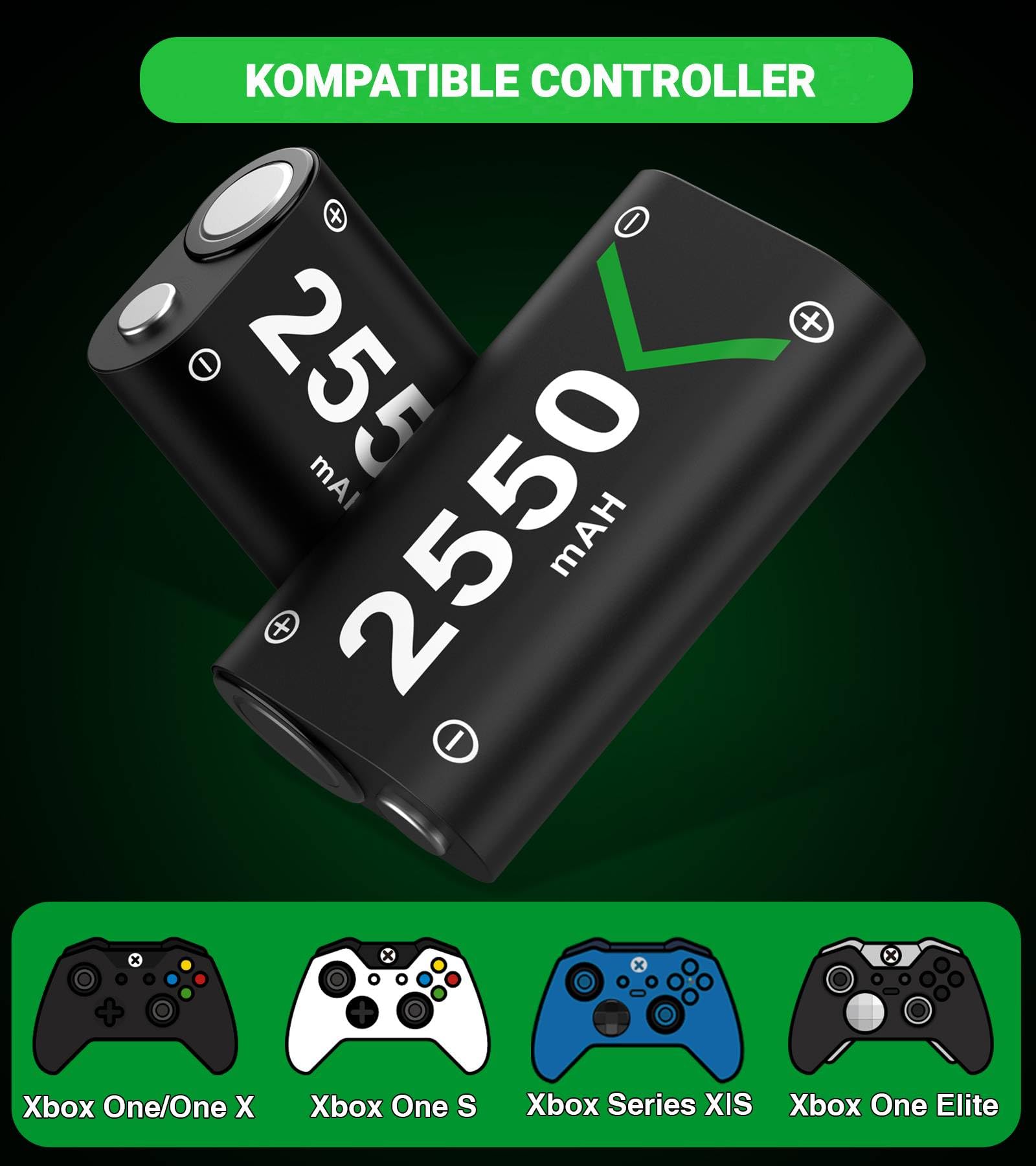 Controller Akkupack für Xbox mit 2X 5520mAh wiederaufladbar Akku für Xbox One/Xbox Series X/S Elite, Ladestation für Xbox One mit 60% Schnelllade USB Anschluss für Xbox Controller Battery - 5