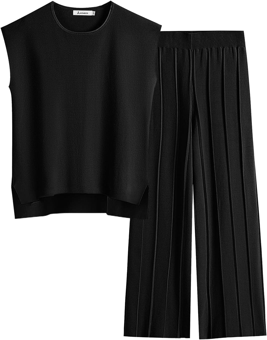 ANRABESSWomen 2 Piece Outfits Casual Summer Sleeveless Tops Knit Pants Sweater Lounge Matching Sets 2024 Trendy Clothes