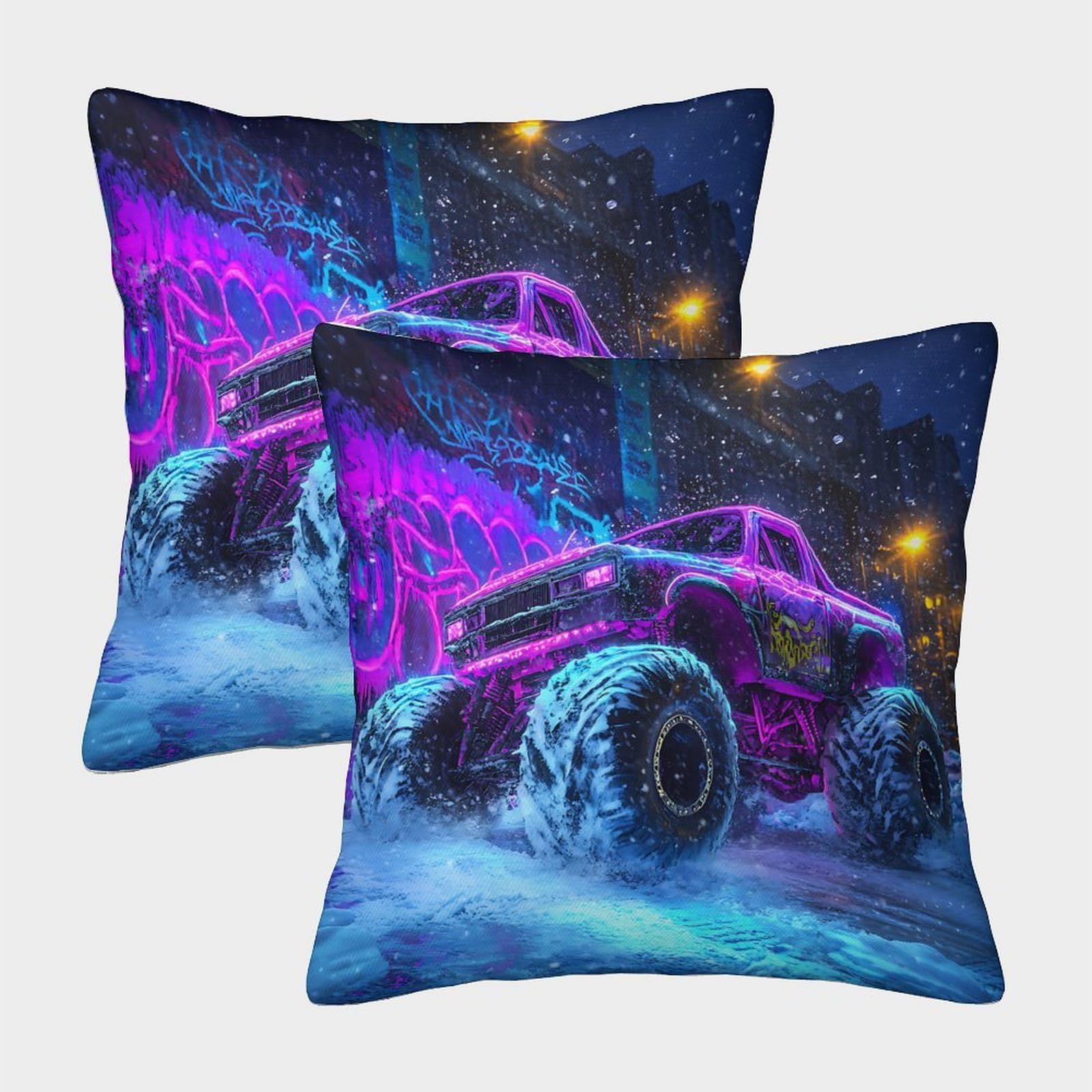 QFVANSIYO Neon Monster Truck 3D Printed Microfiber Pillowcase for Bedroom Decor Off Road Pillow Cover Soft Breathable for Teens Adults 40x40cm