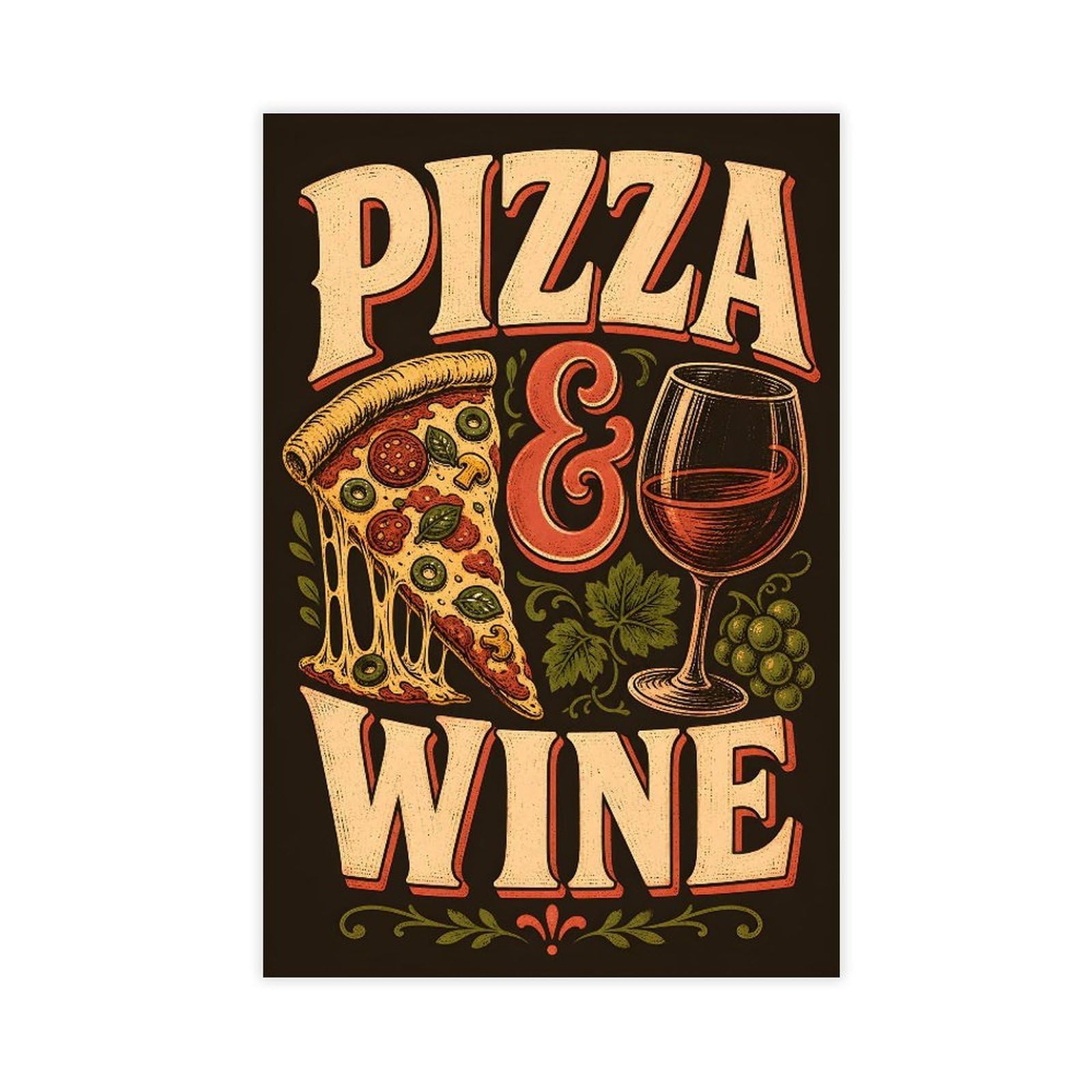 Jfecth Unframe-Style Pizza And Wine Kitchen Poster Canvas Poster For Office Decor Gift