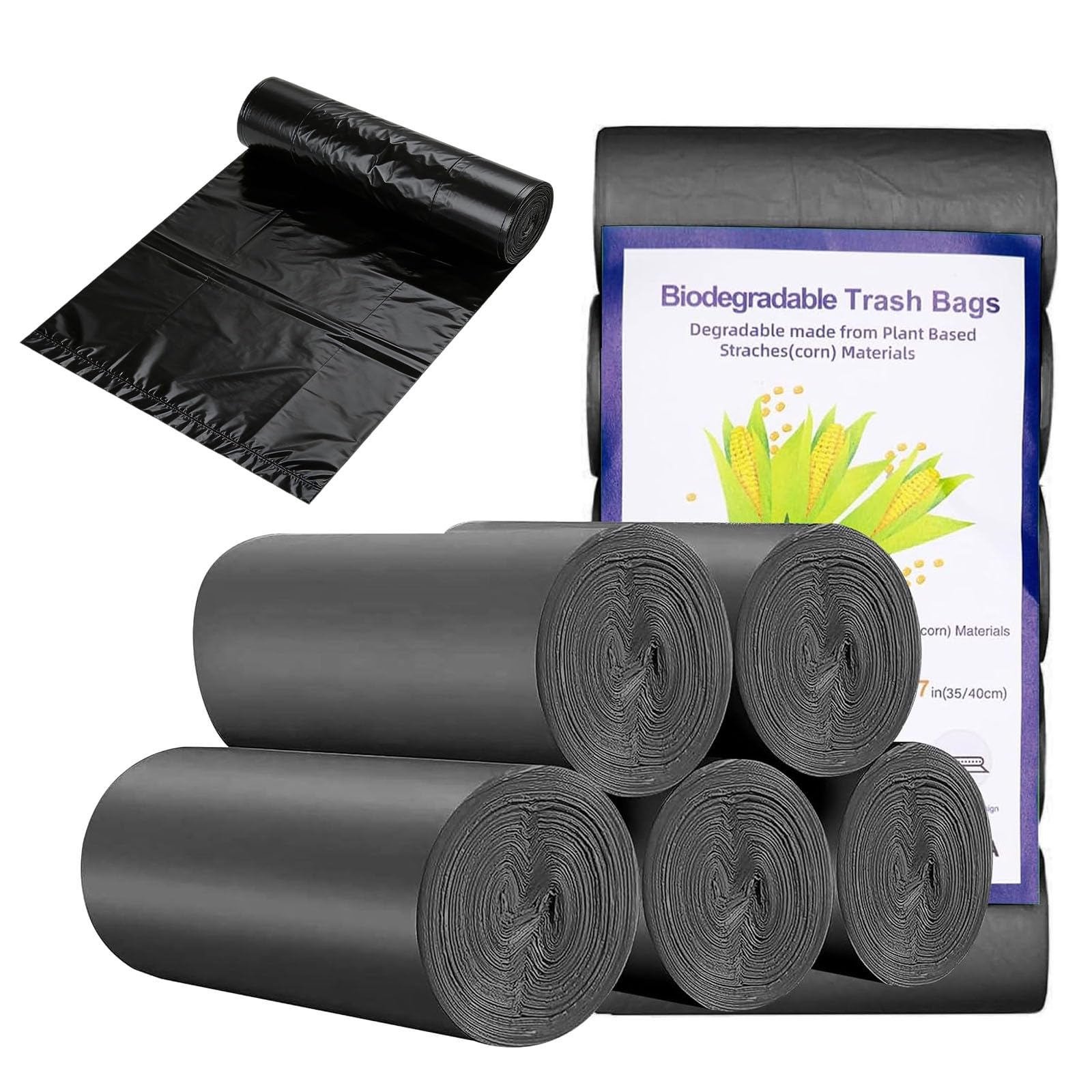 Hiuyavy Black 20L Biodegradable Food Waste Bags, 100Pcs Compostable Food Waste Garbage Bags, Compostable Compost Caddy Liners, Recycled Degradable Rubbish Garbage Trash Bags For Kitchen Office(60 X 50 Cm, )