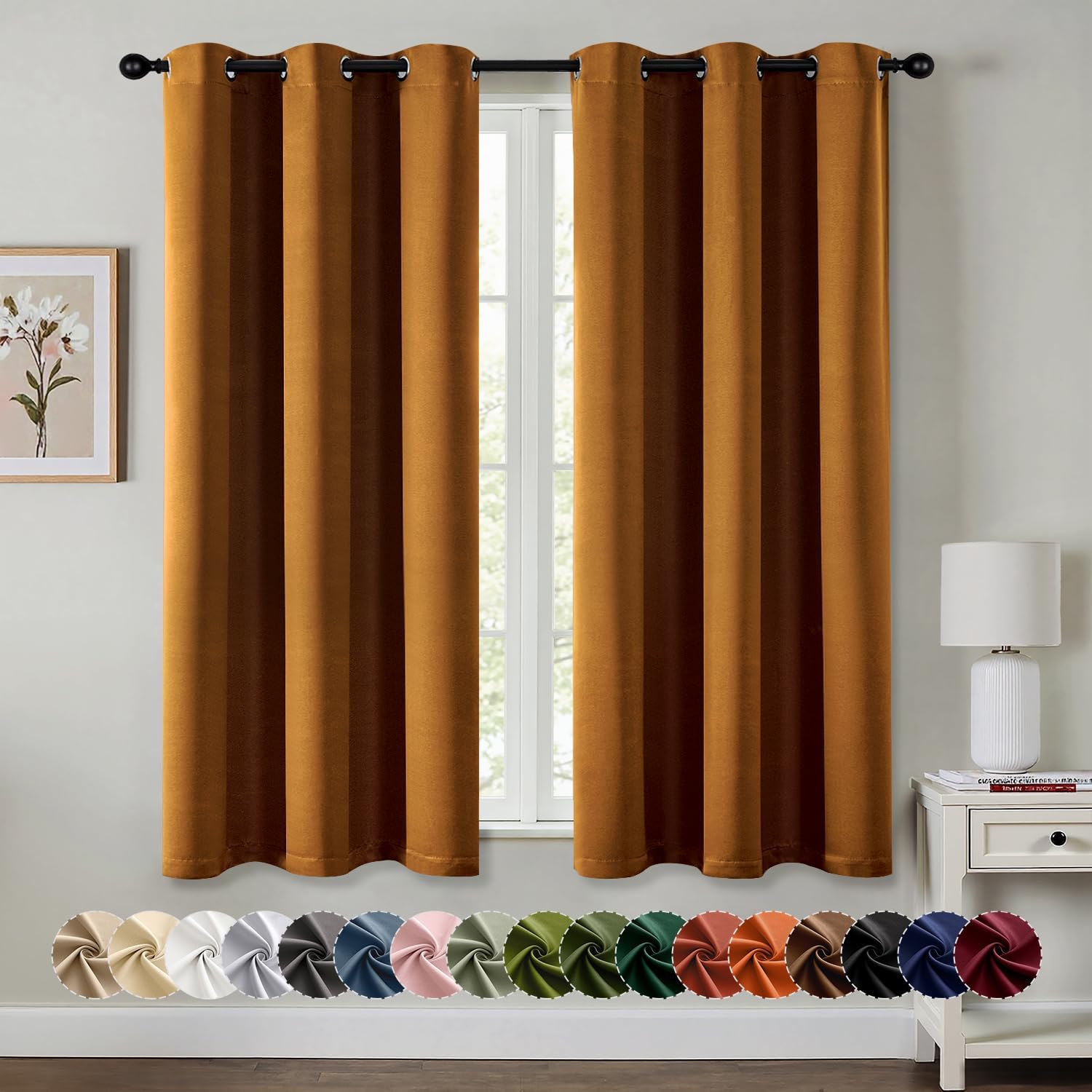 MIULEE Gold Brown Blackout Curtains for Bedroom Living Room 63 Inches Long 2 Panels, Thermal Insulated Room Darkening Drapes Solid Grommet Noise Reduction Light Blocking Window Treatments 40x63 Inch 40"W x 63"L (Pack of 2) Gold Brown