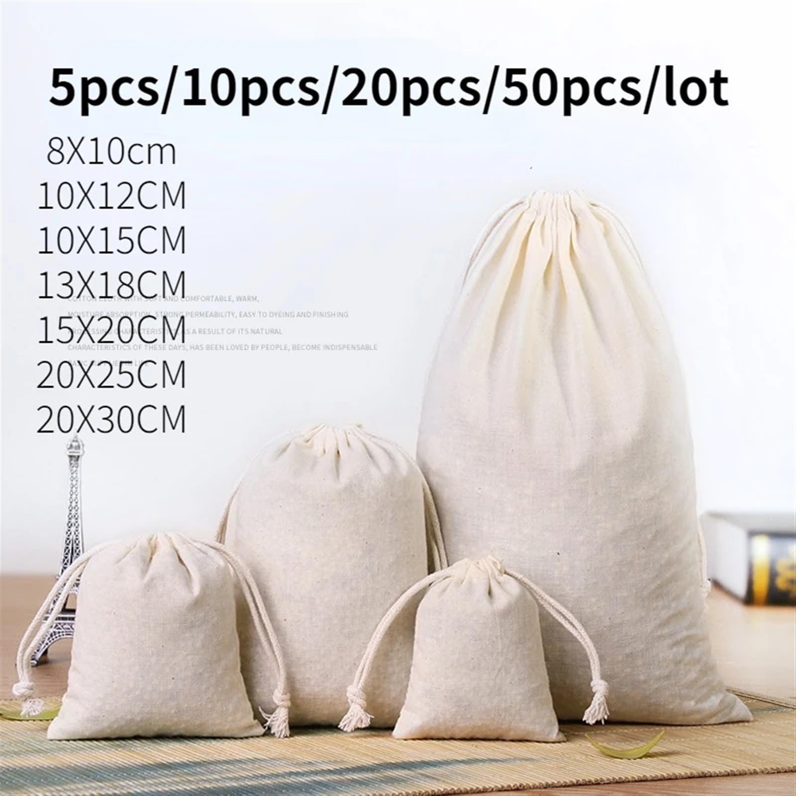 Geschenkbeutel 5 10 20 50 Teile/paket Natürliche Baumwolle Kordelzug Lagerung Taschen Weihnachten Hochzeit Geschenk DIY Plain Beutel Wiederverwendbare Hause Staubbeutel(8X10CM_COTTON BAGS 50PCS)