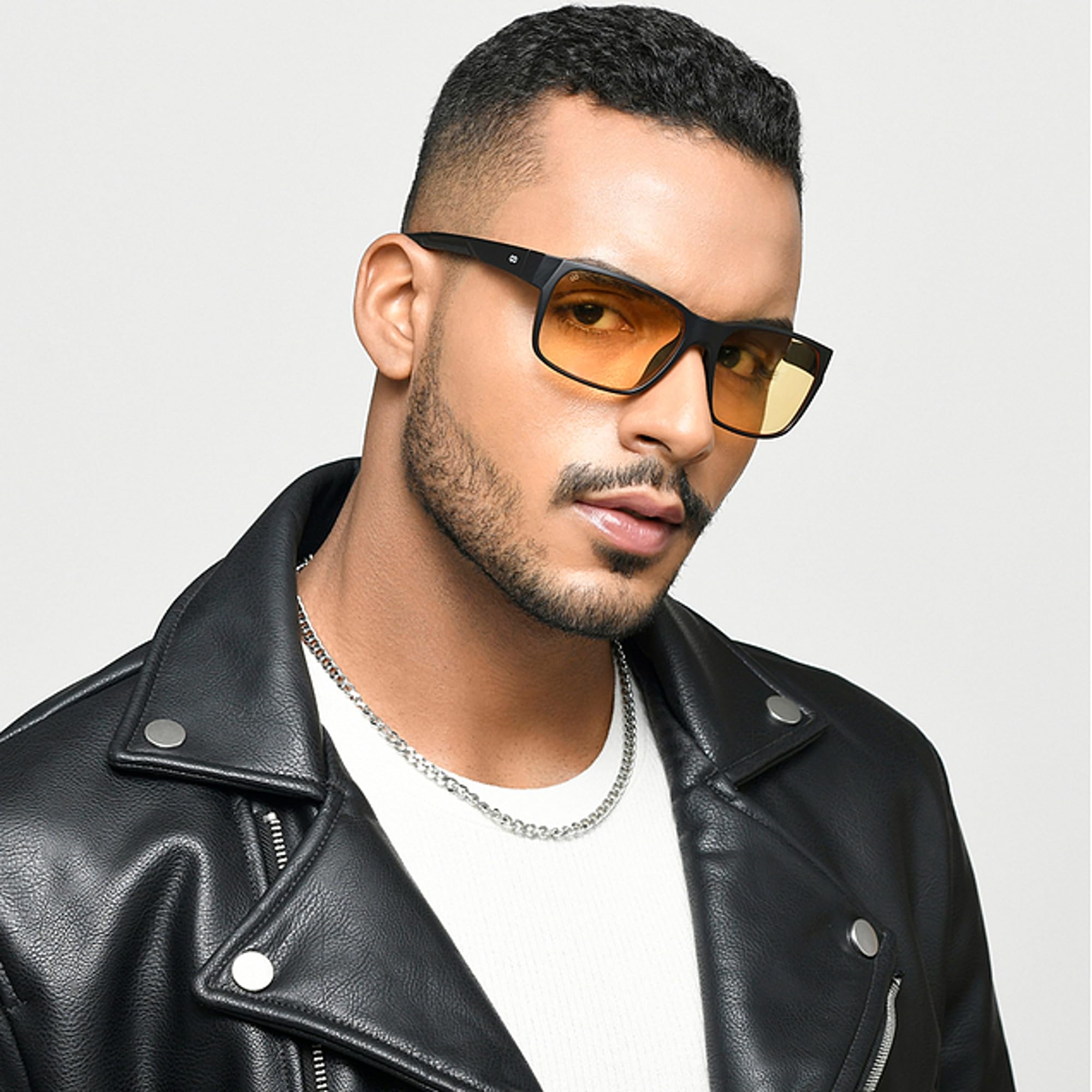 Vincent Chase By Lenskart | Black Yellow Full Rim Square | NIGHT DRIVING GLASSES | Branded Latest and Stylish Sunglasses | 100% UV Protected | For Men & Women | Medium | VC S14462 - Image 3 thumbnail