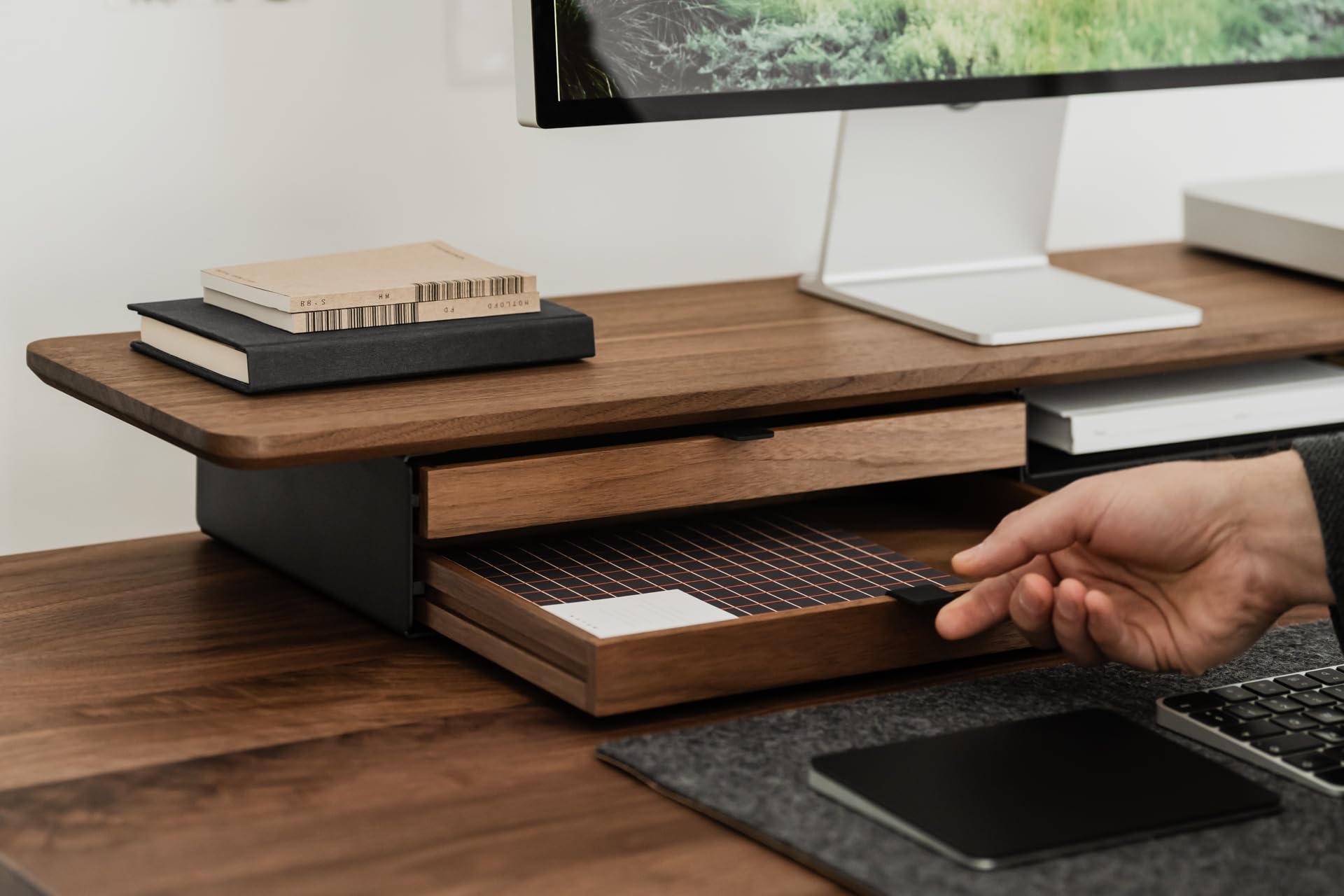 Oakywood - Schublade Schreibtisch Organizer - Aufbewahrungsbox aus Massivholz, Dokumentenhalter - Büro Organizer, Schubladen Box - für Büro Zuhause Schule - Schwarz, Walnuss - Größe Dual