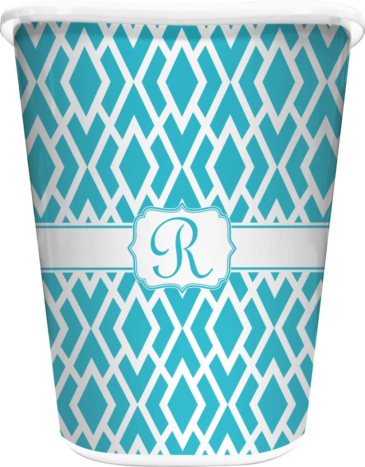 RNK Shops Personalized Geometric Diamond Waste Basket - Single Sided (White)