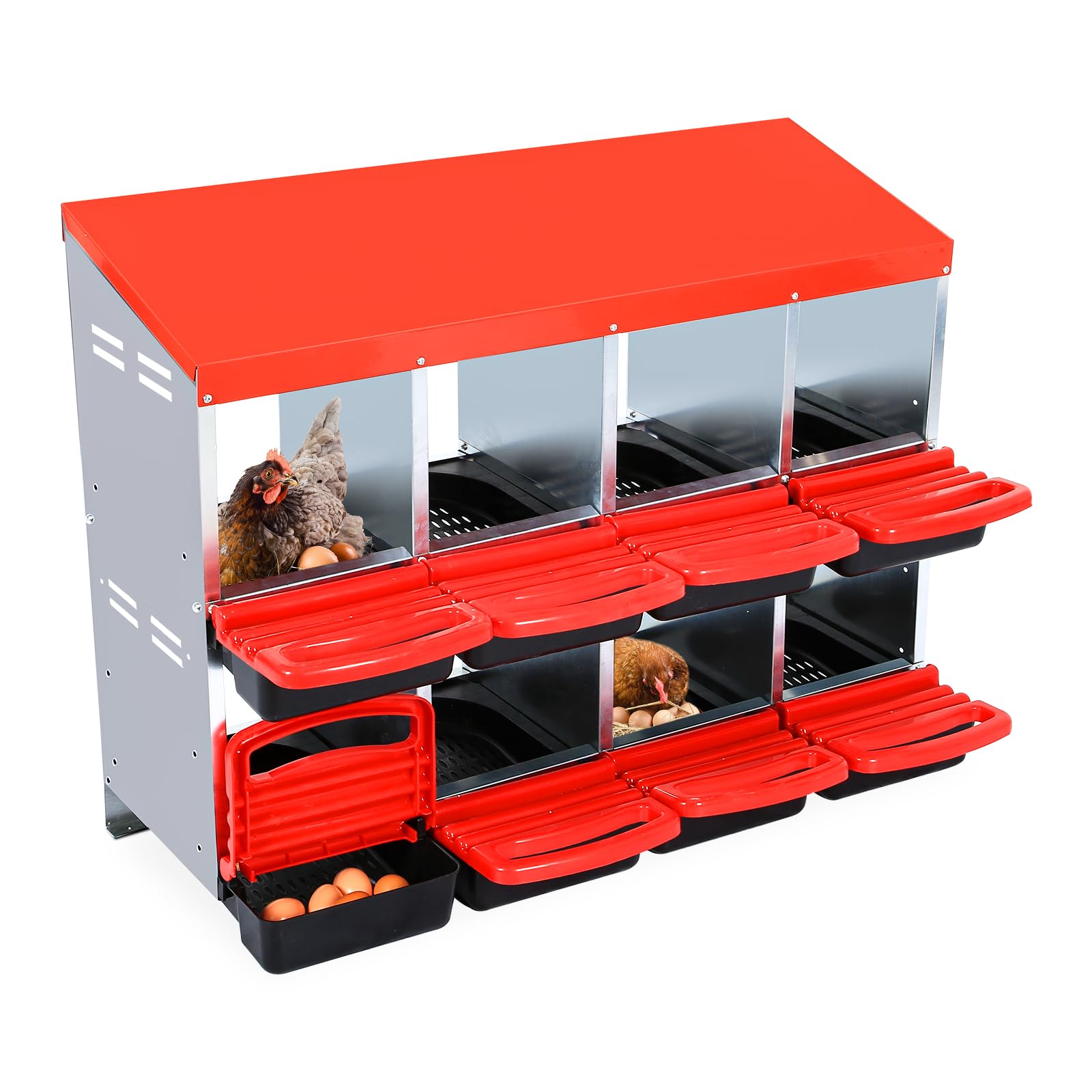 Box Nido Per Galline Ovaiole Metallo Zincato Struttura 6 Scomparti Sistema Raccolta Uova Automatica Vassoio Estraibile Ottima Ventilazione Facile Pulire Accessorio Pollaio Installazione Parete Terra