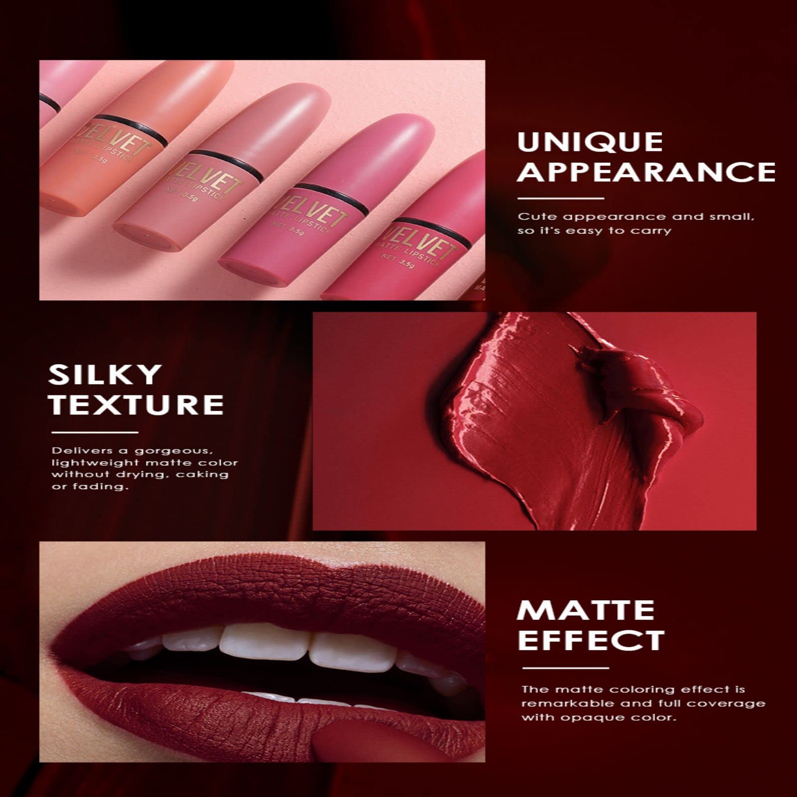 RoseFlower 6 Colors Lipsticks Set,Matte Lipstick with Gift box, Velvet Rose Lipstick Kit Nude Lipstick Long Lasting, Waterproof Lip Tint Makeup Set Kit Professional Lip Makeup Gift for Women - Image 3