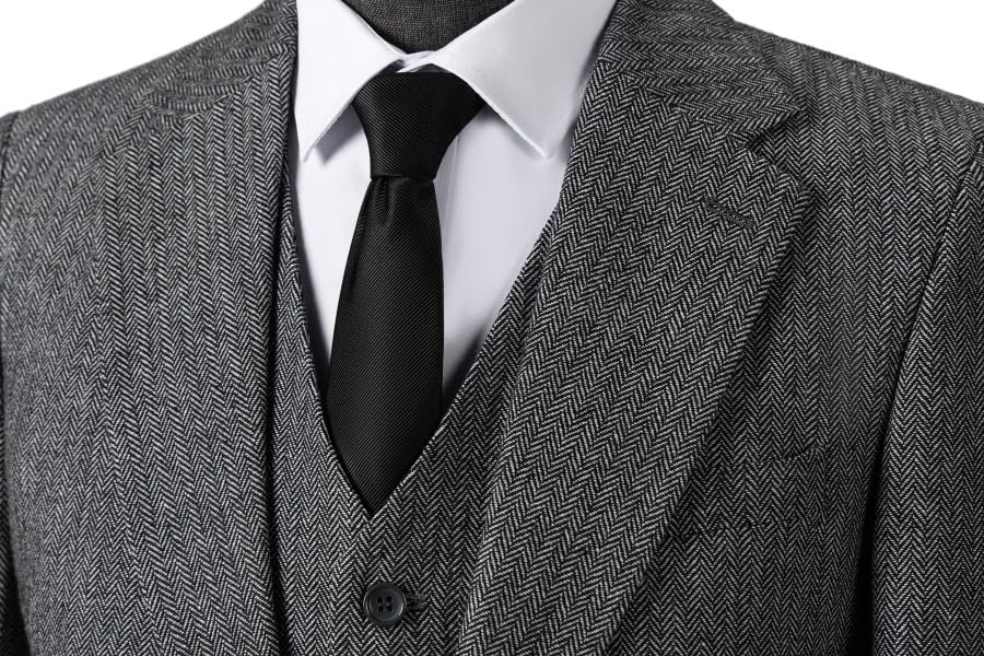 Mens Tweed Herringbone Suit Vintage Tailored Modern Fit Suit 3 Pieces Vent Tuxedos4