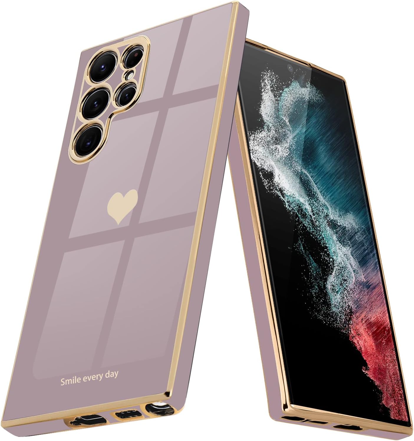 Teageo for Samsung Galaxy S22 Ultra 5G Case for Women Girl Cute Love-Heart Luxury Soft Back Cover Raised Full Camera Protection Bumper Silicone Shockproof Phone Case for Galaxy S22 Ultra, Lavender