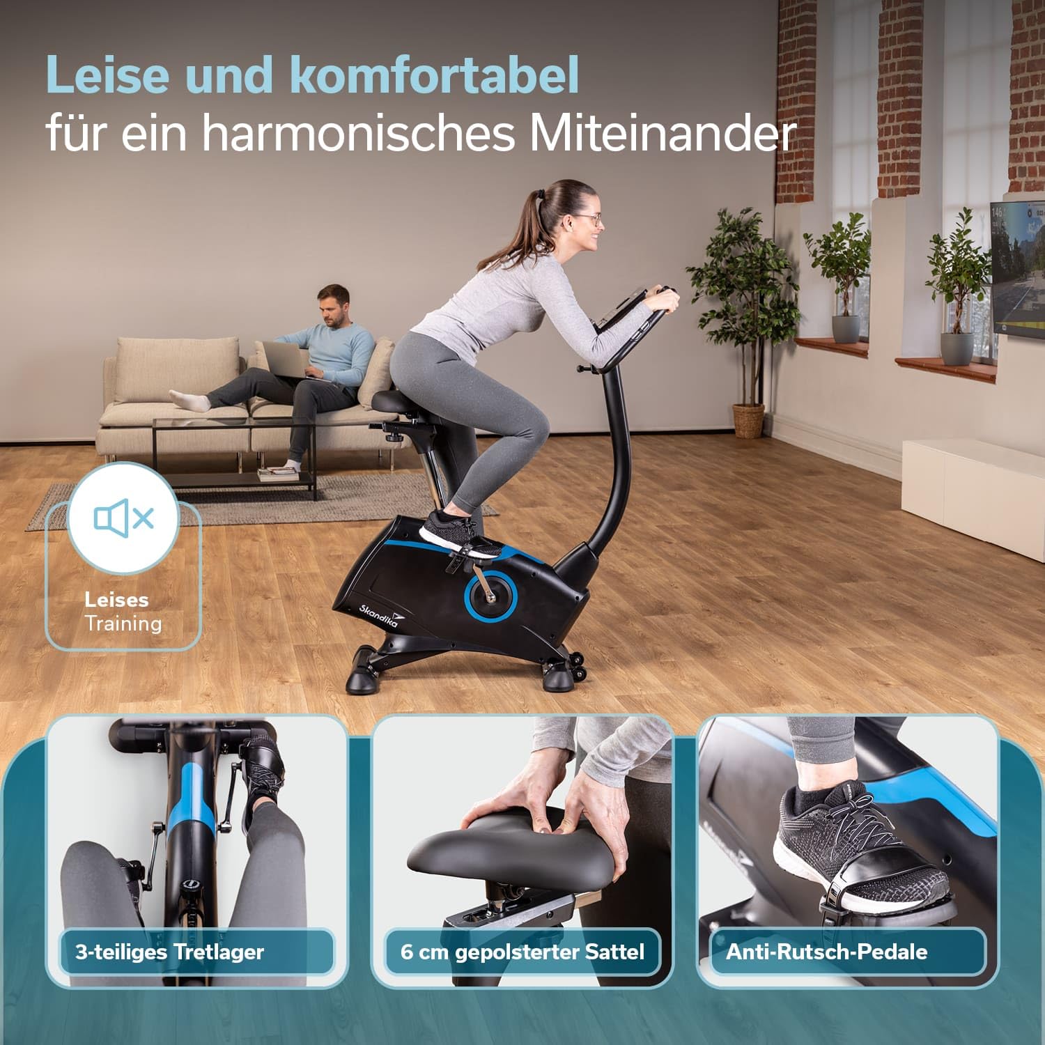 Skandika Ergometr rowerowy Atlantis | rower treningowy ze sterowaniem za pomocą aplikacji (mapa kinowa, iConsole), Bluetooth, 10 kg masy zamachowej, pomiar pulsu i tkanki tłuszczowej, 32 stopnie,