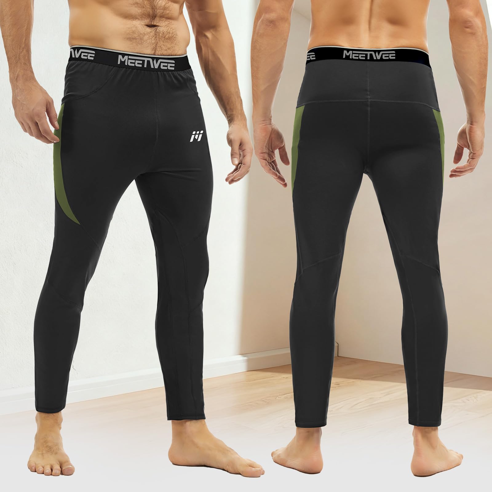 MEETWEE Pantalon Thermique Homme sous-vêtement Hiver Doublé Polaire Base Layer pour Ski et Randonnée