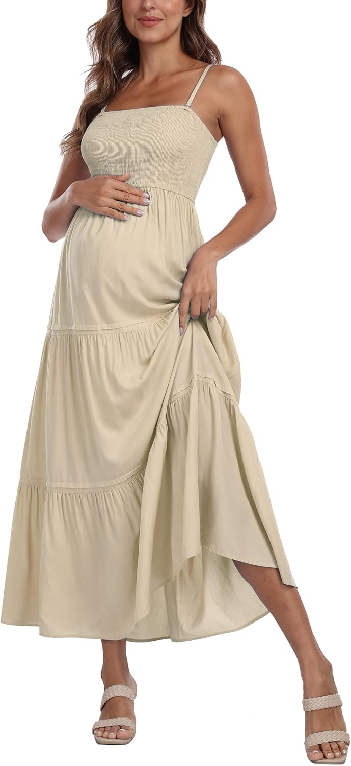 Maternity Casual Summer Maxi Dress with Removed Strap, Stapless Bohemian Beach Long Photoshoot/Baby Shower Dresses - Image 3
