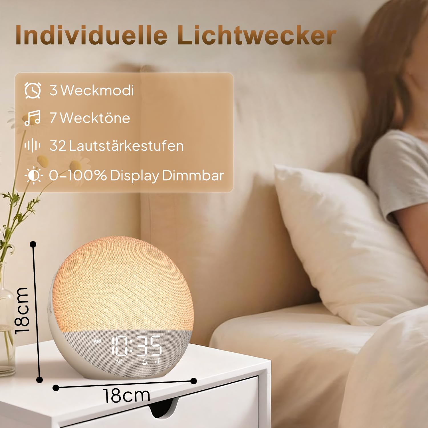 Tageslichtwecker Sonnenaufgang Bluetooth Wake Up Light 25 White Noise Timer RGB Nachtlicht Erwachsene Kinder Schlafzimmer