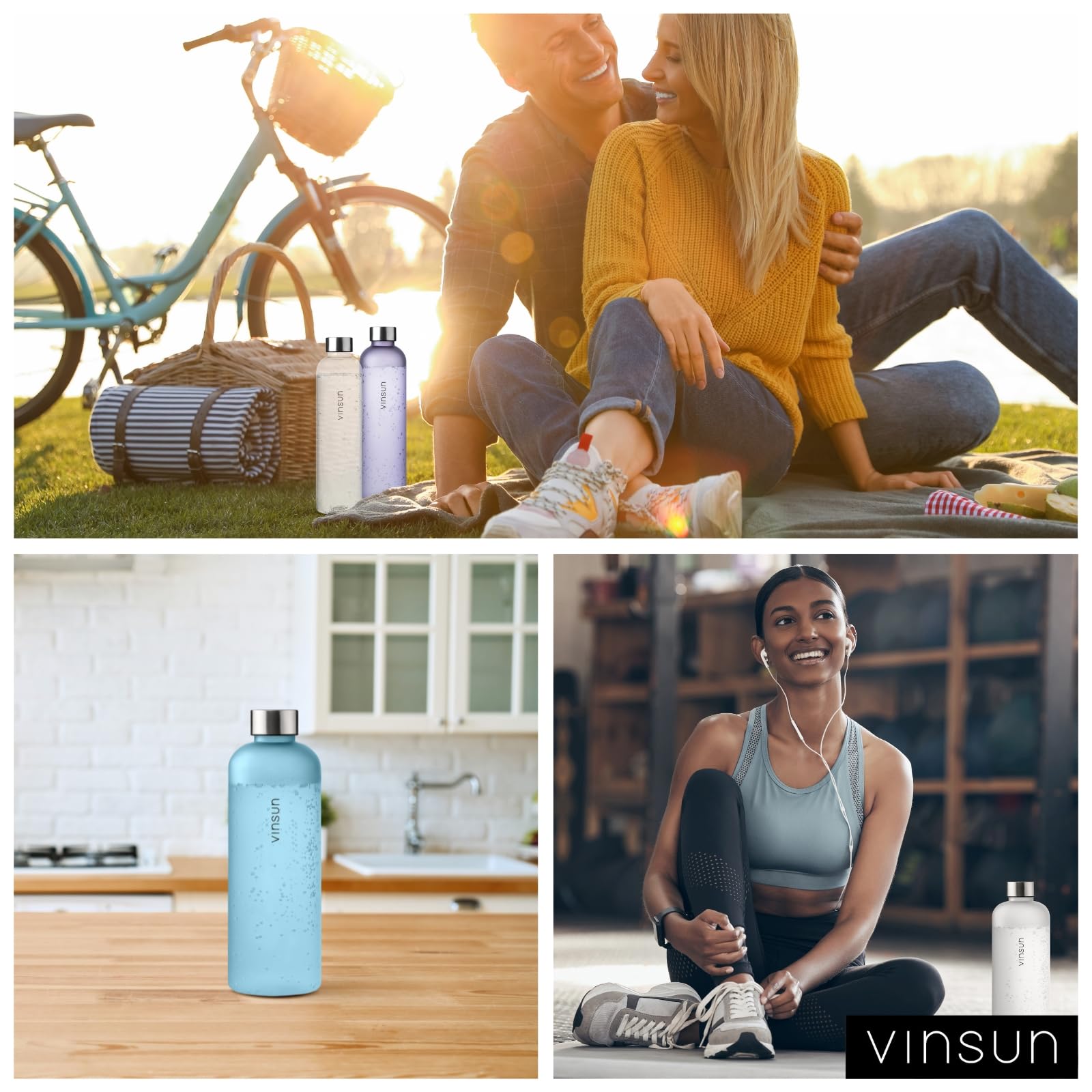 VINSUN Borraccia 1 Litro - a Prova di Perdite, Senza BPA, Tritan, Riutilizzabile - Bottiglia Acqua per Sport, Scuola, Università, Bici, Ufficio, Palestra