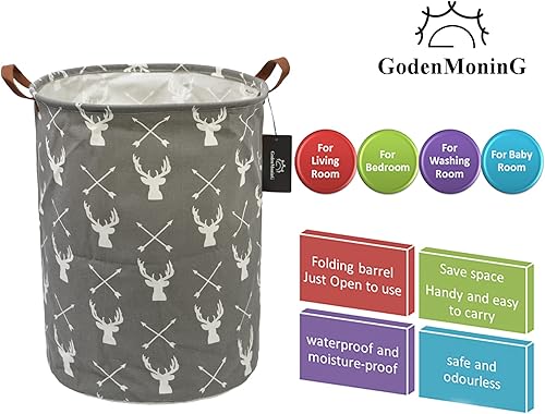 Miniatura 5 de GodenMoninG Cesta plegable de gran tamaño, redonda, impermeable, con asas, decoración del hogar, organizador de juguetes, canasta de guardería para