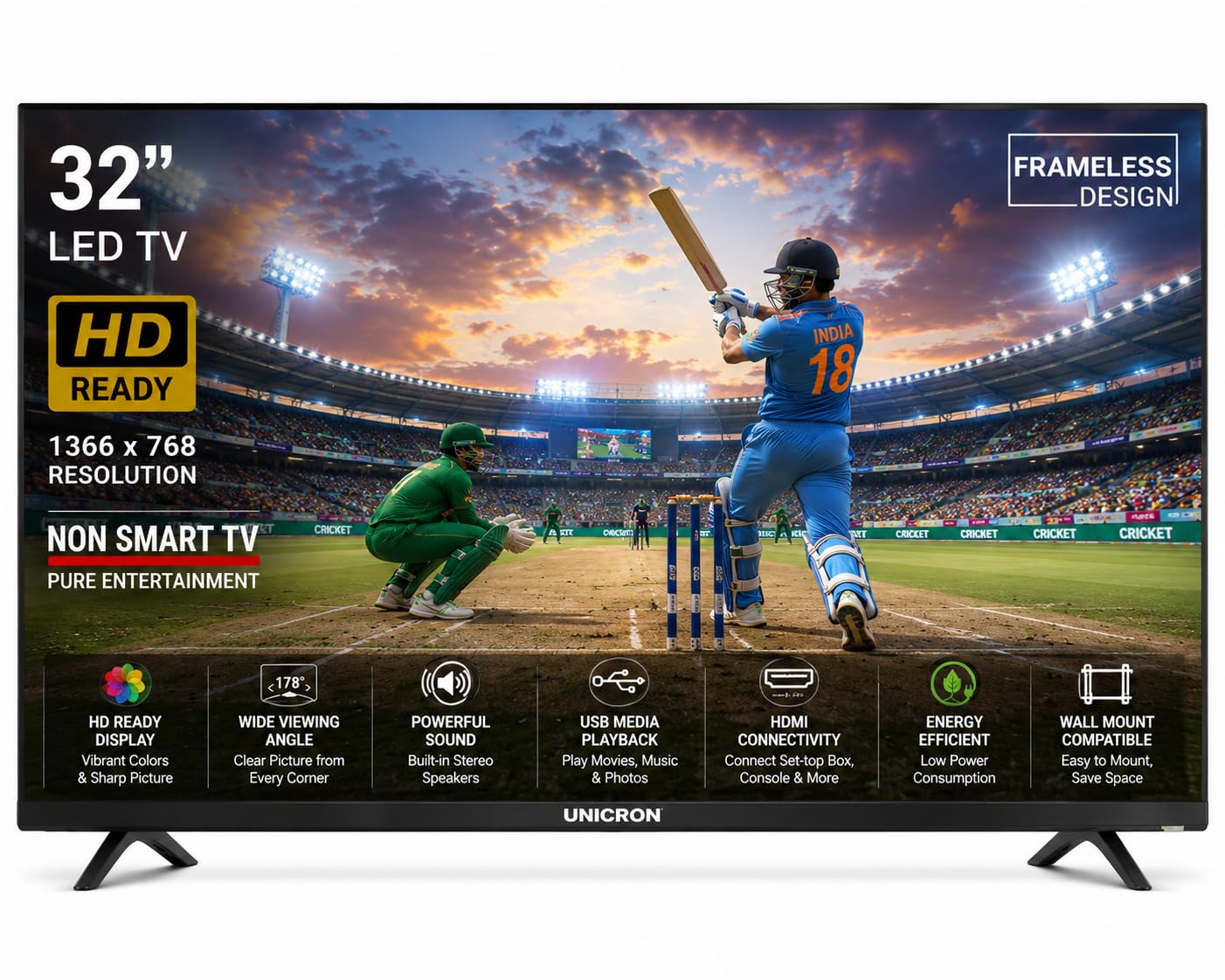 UNICRON 32 Inch LED TV Frameless | Non SMART TV | HD Ready Display | HDMI, USB Connectivity | Non-Smart Television for Home | Premium Black-image-36