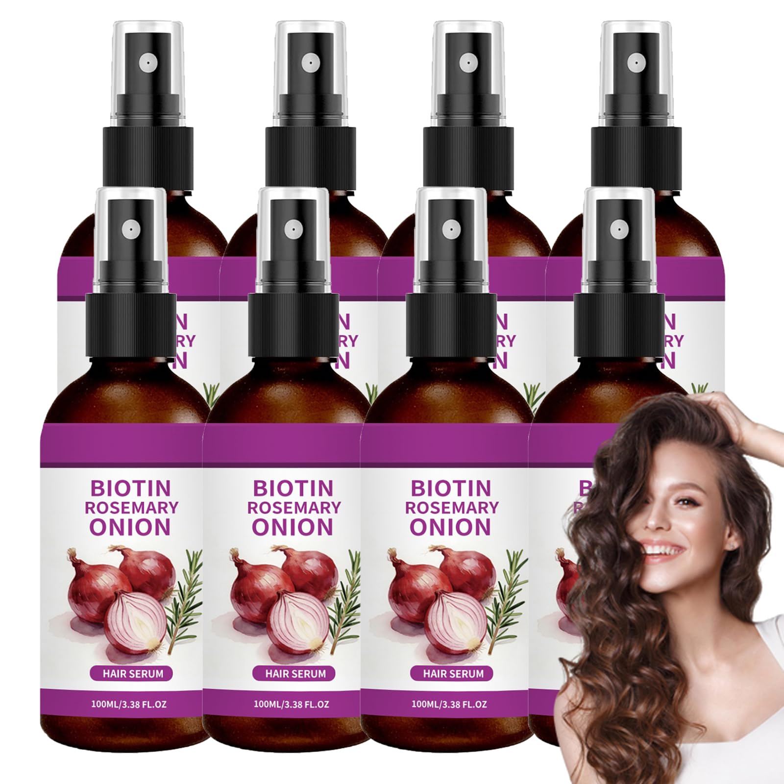 Onion Biotin Rosmarin Hair Serum Spray, Zwiebelshampoo Biotin Wachstumspflege dickeres Haar Verdickt Revitalisiert das Haar Pflegespray Wash Free Hairs Cares Oil Sprays, Frizz ease serum (8pcs)