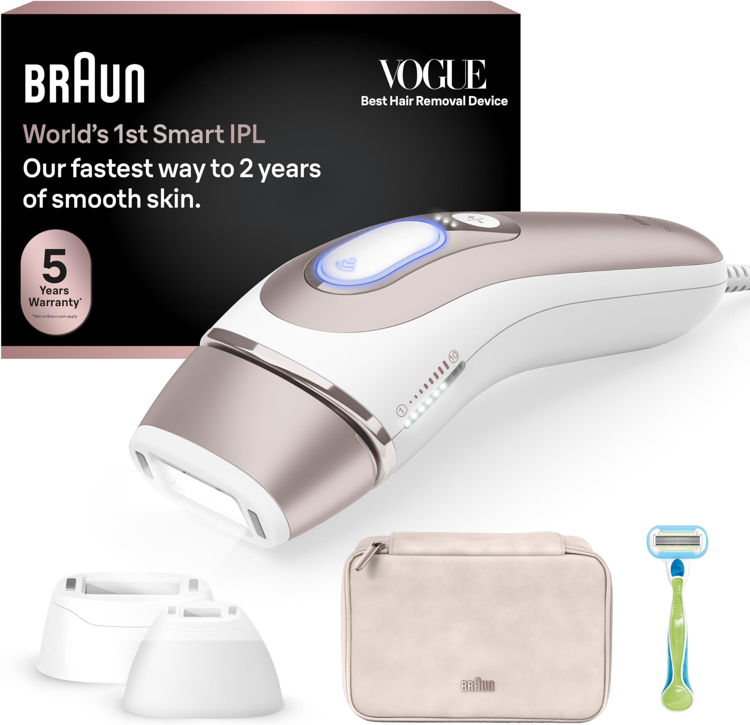 Smart IPL, Skin i·Expert Pro 7: at Home Laser Hair Removal, Permanent Visible Hair Reduction, Holiday Gifts for Women and Men with Free App, Vanity Case, Venus Razor, 3 Smart Heads, IPL7243